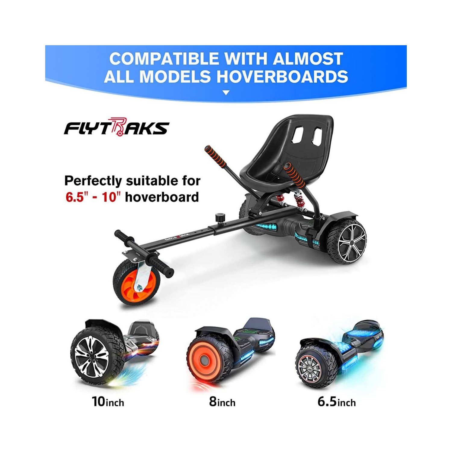 MIHOVER Hoverboard Go Kart with Rear Shock Absorption, Hoverboard Seat Attachment Accessory for 6.5" 8" 10" Hover Board