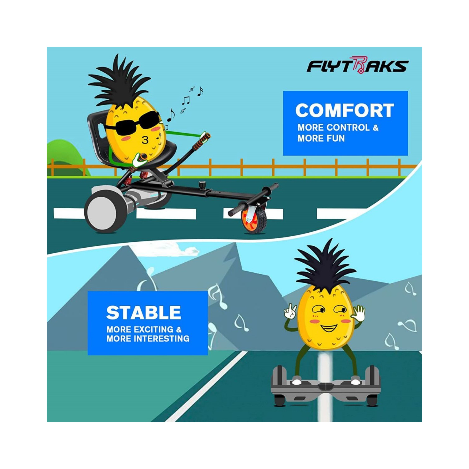 MIHOVER Hoverboard Go Kart with Rear Shock Absorption, Hoverboard Seat Attachment Accessory for 6.5" 8" 10" Hover Board