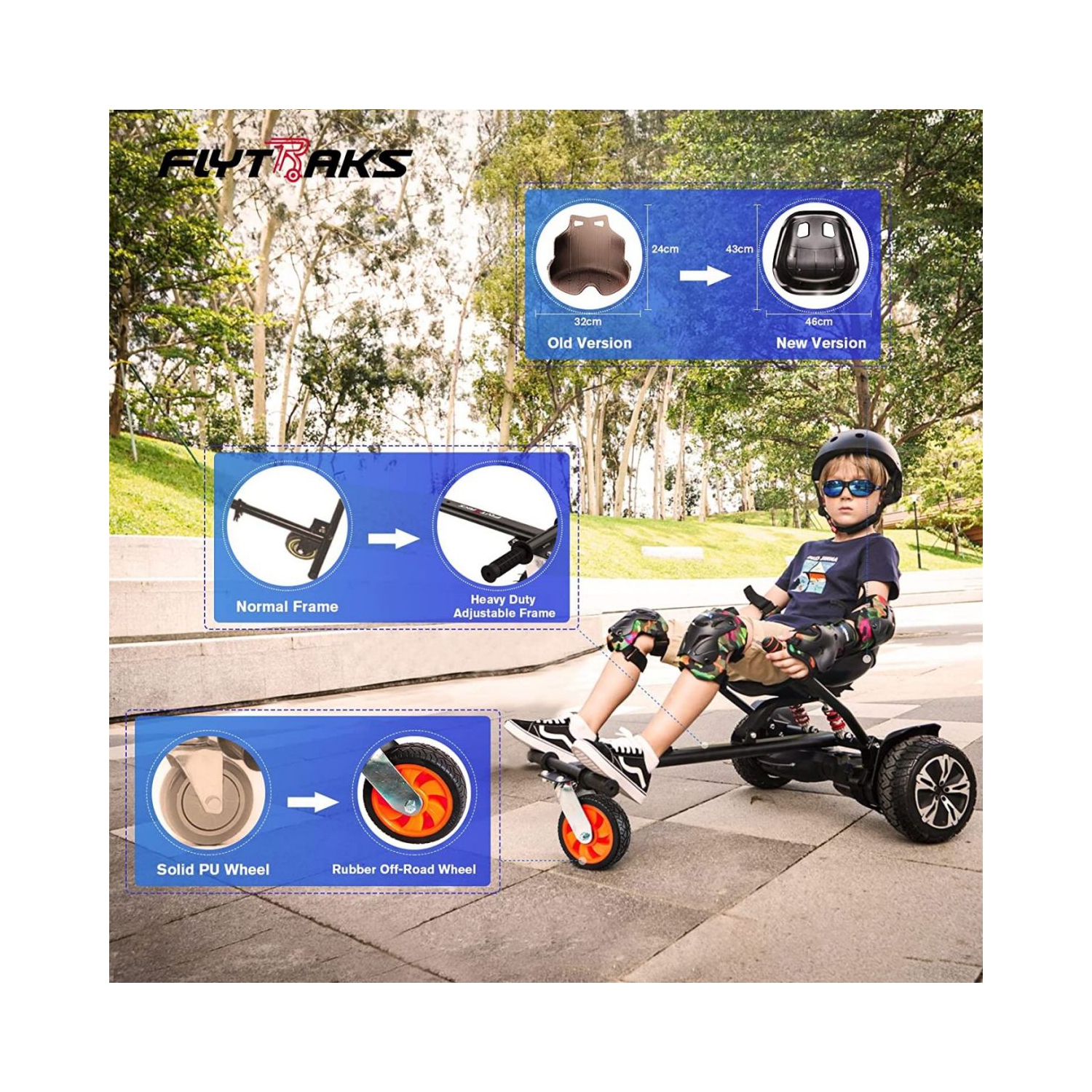 MIHOVER Hoverboard Go Kart with Rear Shock Absorption, Hoverboard Seat Attachment Accessory for 6.5" 8" 10" Hover Board