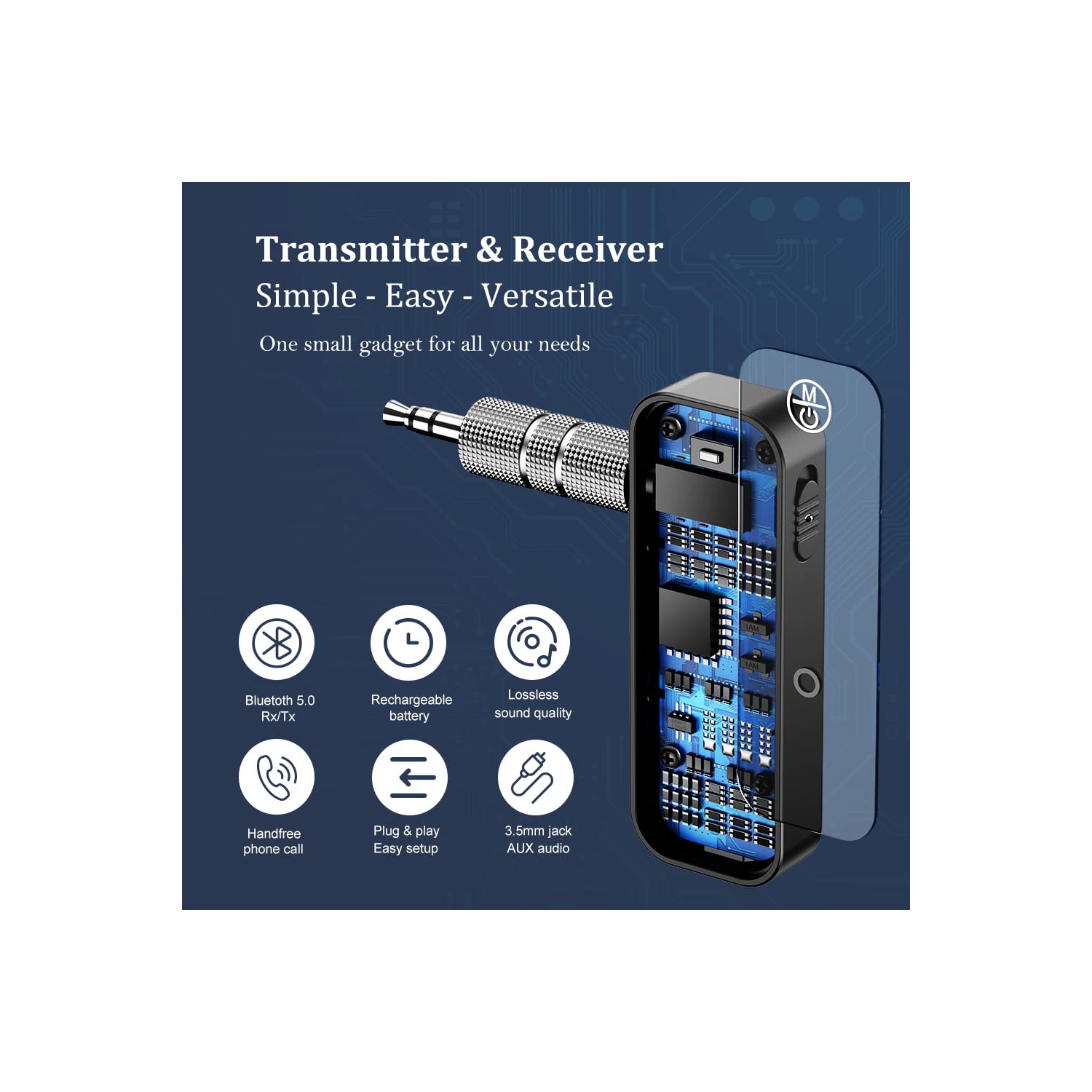 Récepteur et émetteur Bluetooth pour l'auto, récepteur audio Bluetooth portatif avec prise 3,5&nbsp;mm pour téléviseur et haut-parleurs