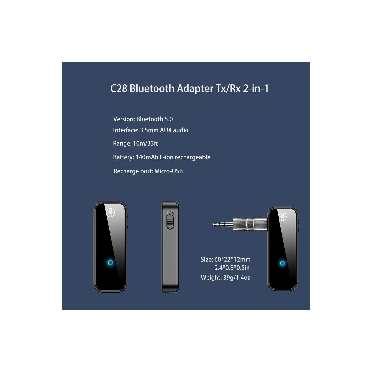 Récepteur et émetteur Bluetooth pour l'auto, récepteur audio Bluetooth portatif avec prise 3,5&nbsp;mm pour téléviseur et haut-parleurs