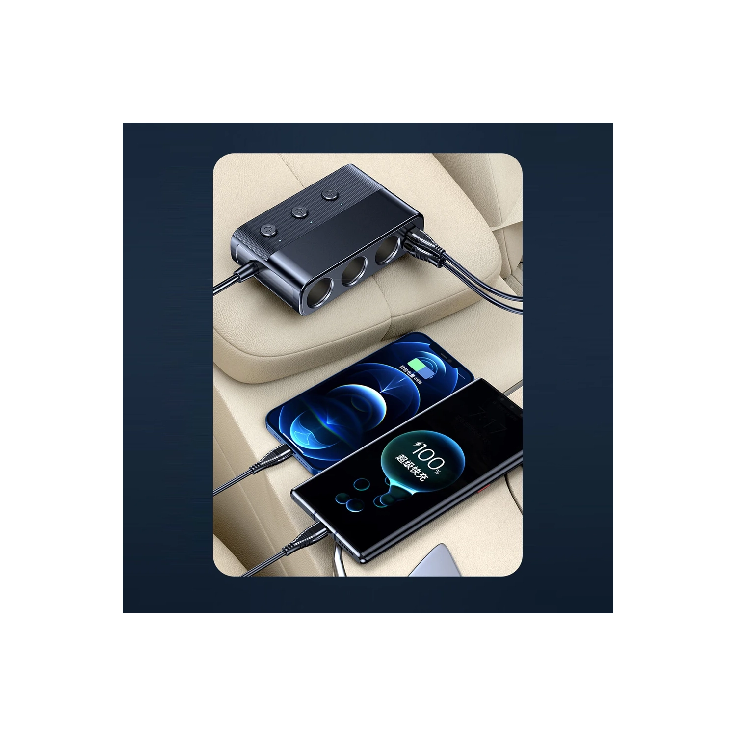 3-in-1 Car Cigarette Lighter with USB 3.0 and PD Ports, 128W 12–24V Power Splitter with Voltage Display and Independent Switch