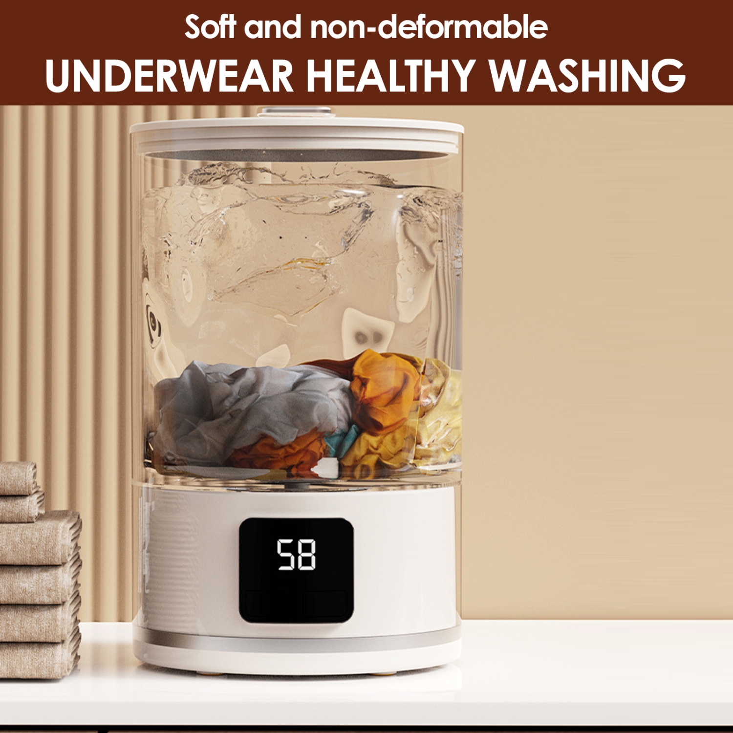 Portable Mini Washing Machine, Small Underwear Washer with Digital Display, USB Charging, Suitable for Travel and Home Use