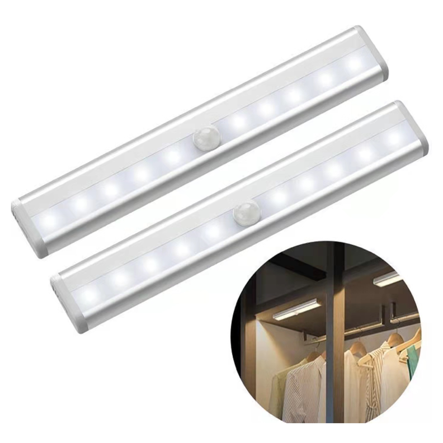 2-Pack Under Cabinet Lighting, Indoor Motion Sensor Light, LED Closet Light for Stairs, Wardrobes, and Cabinets