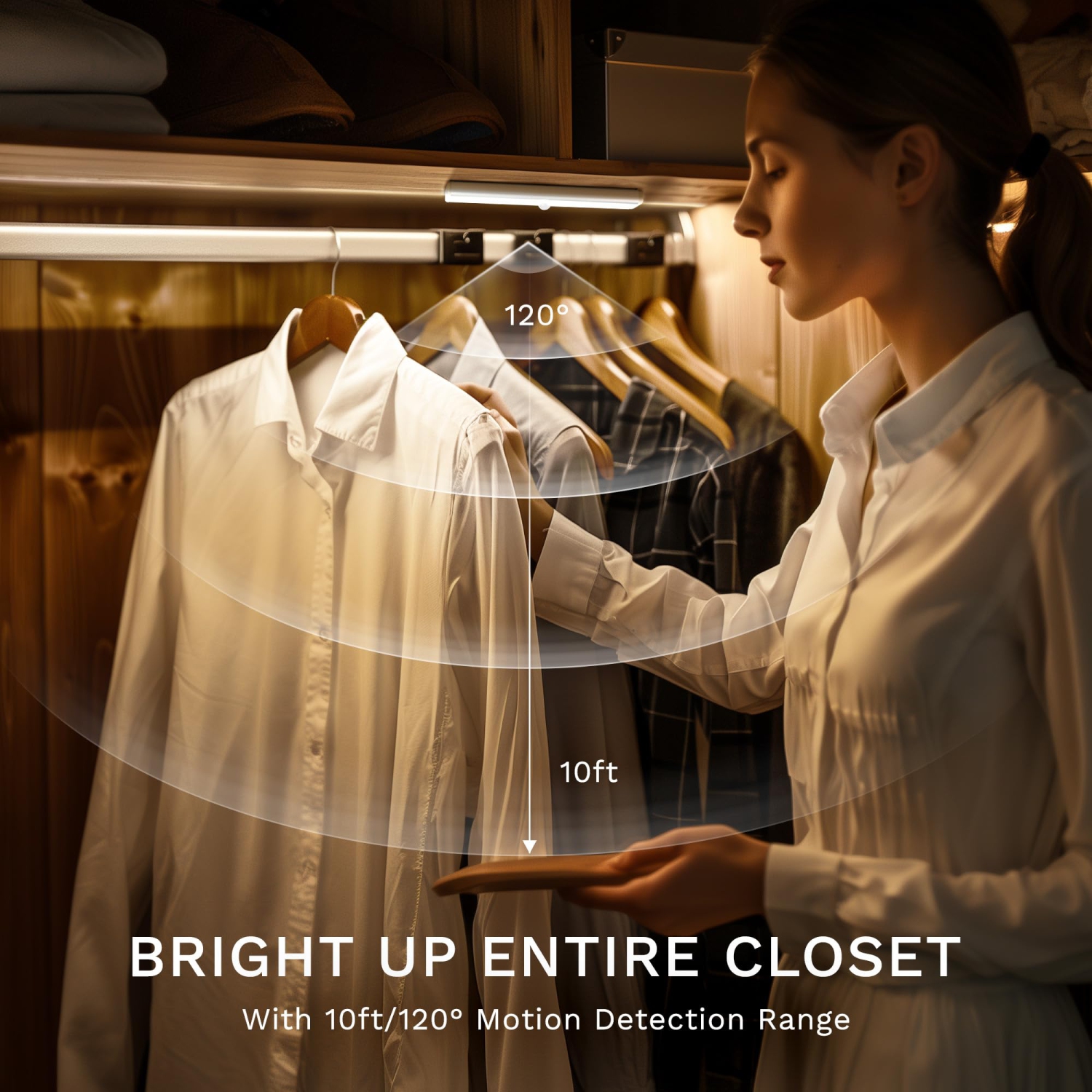 2-Pack Under Cabinet Lighting, Indoor Motion Sensor Light, LED Closet Light for Stairs, Wardrobes, and Cabinets