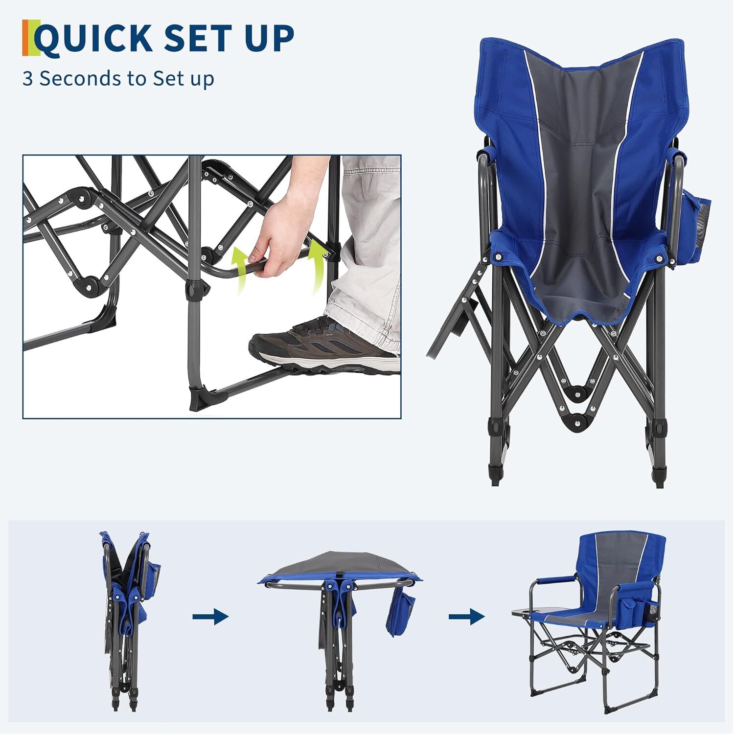2 PCS Portable Folding Patio Directors Camping Chair for Outdoor Camping, Sports, Picnic, Blue