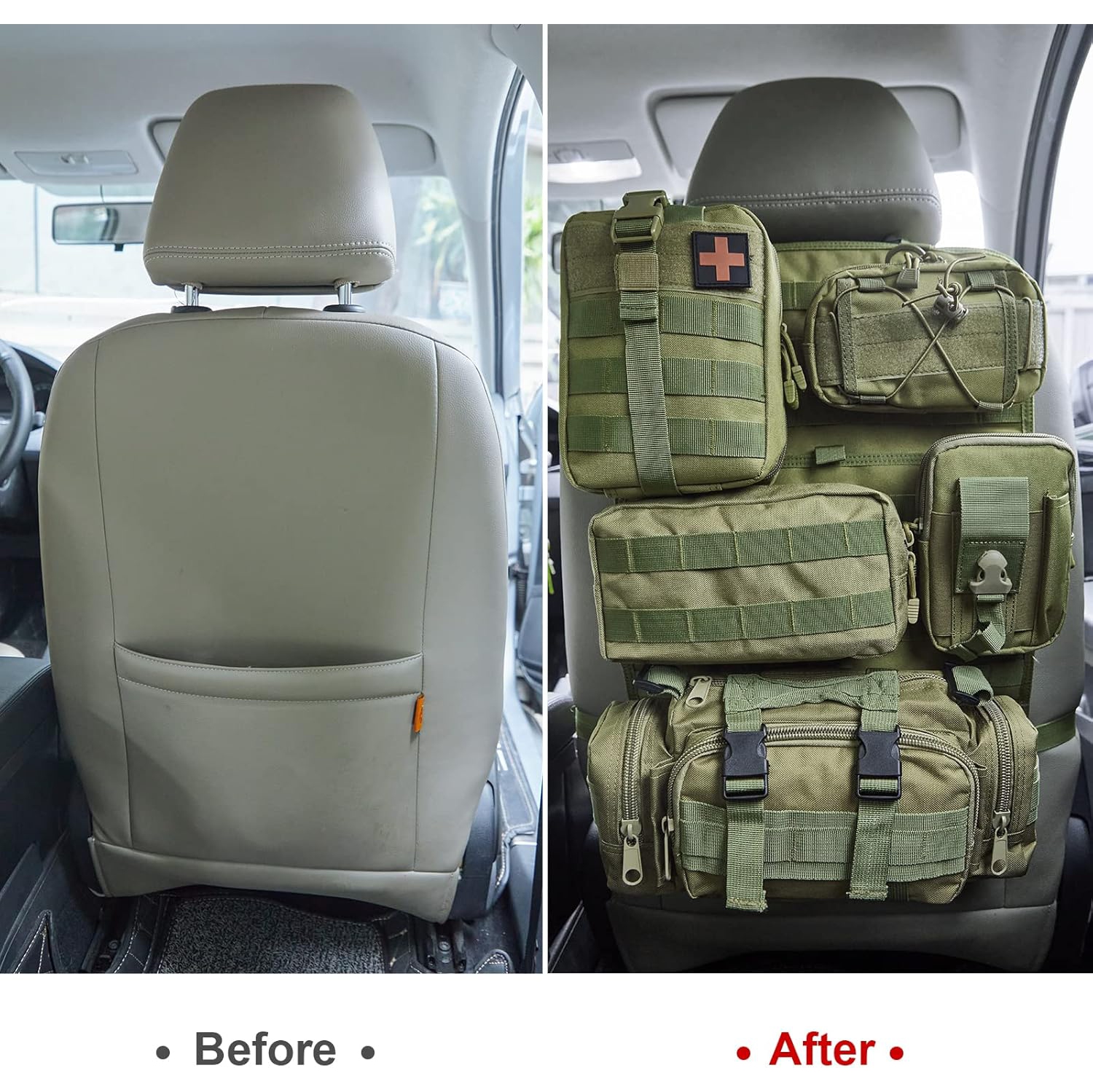 Tactical Seat Back Storage Bag, Car Backseat Storage Bag, Behind the Rear Seat, 21" x 14.5" Backseat, 5 Small Pockets - Army Green