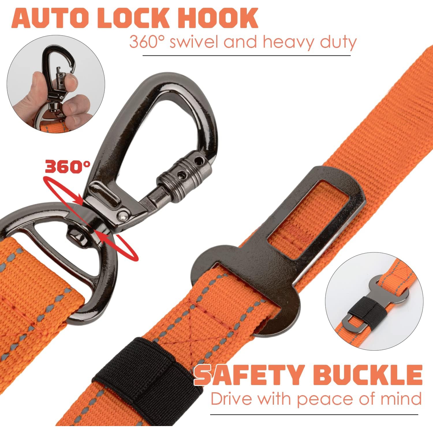 Pet Leash- Elastic Shock Absorption, Car Seat Belt Clip and Highly Reflective Thread, Double Safety Lock, 1.16-1.65M，Suitable for Medium Dogs,