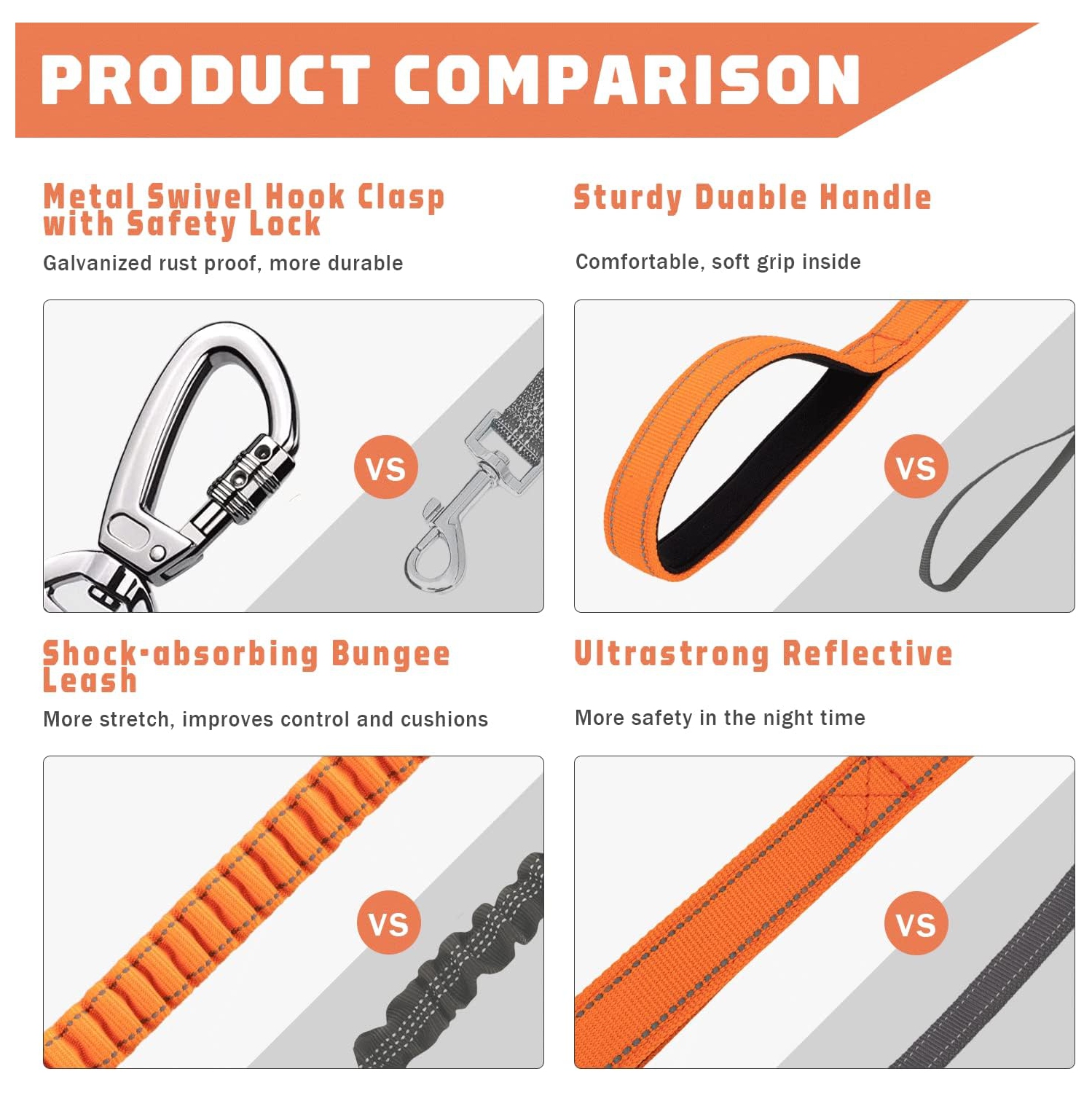 Pet Leash- Elastic Shock Absorption, Car Seat Belt Clip and Highly Reflective Thread, Double Safety Lock, 1.16-1.65M，Suitable for Medium Dogs,