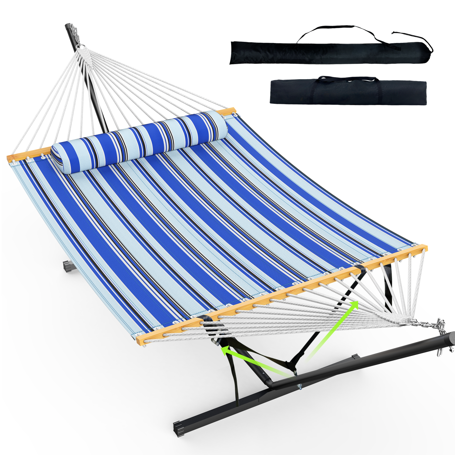 MIHOVER Heavy Duty Double Hammock with Stand - 500 lbs Capacity, Easy Setup & Detachable Pillow