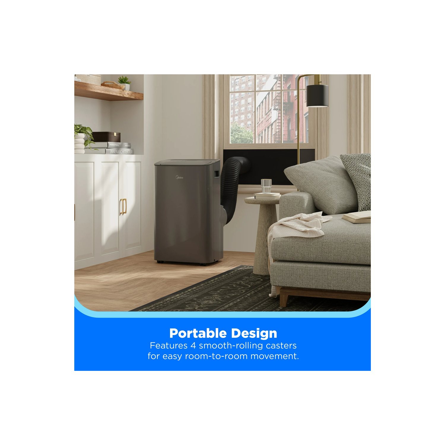 Refurbished Good- Midea 8,000 BTU DOE , 115V, Smart Portable Air Conditioner, 350 Sq.Ft. MAP08S1XWGR-T, Gray