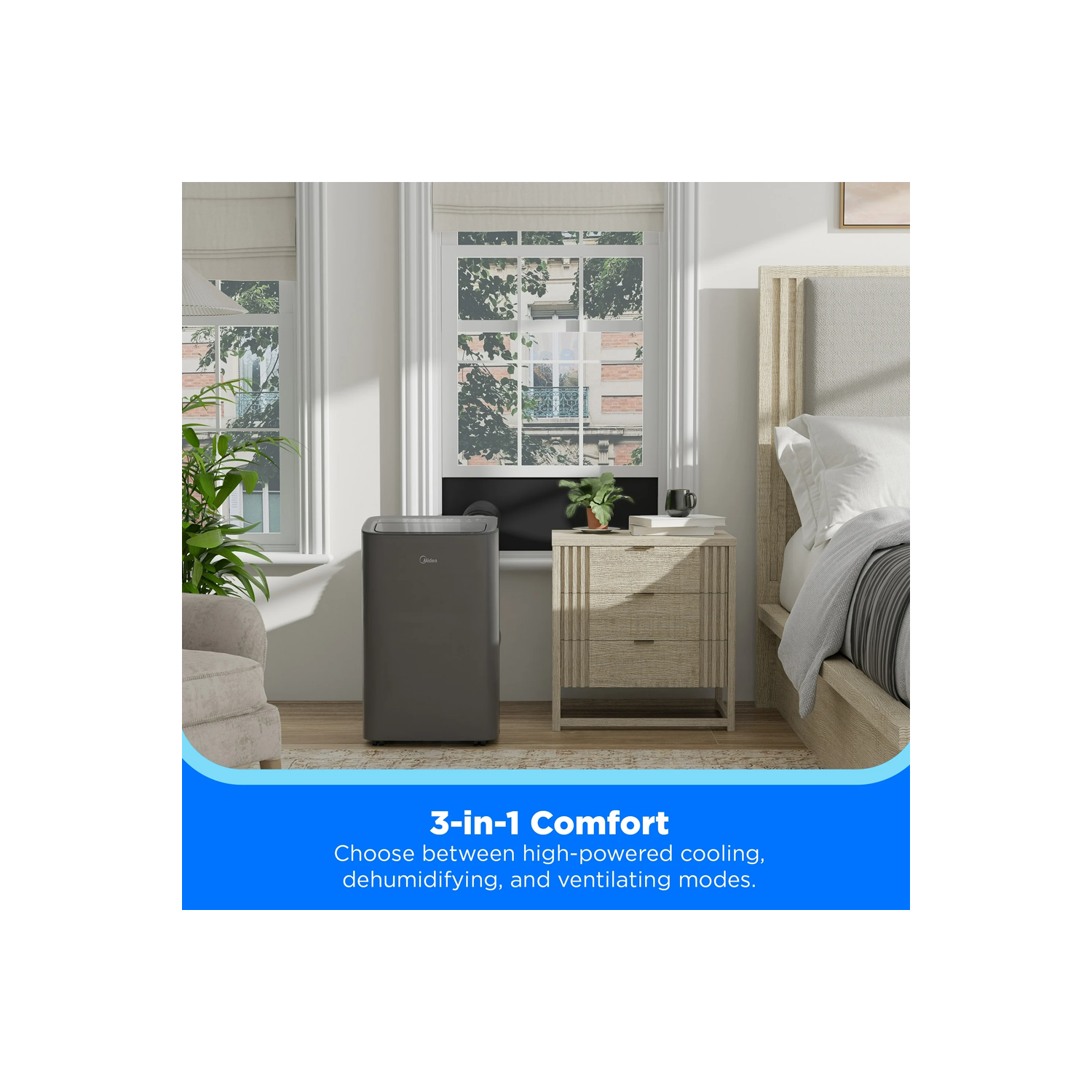 Refurbished Good- Midea 8,000 BTU DOE , 115V, Smart Portable Air Conditioner, 350 Sq.Ft. MAP08S1XWGR-T, Gray