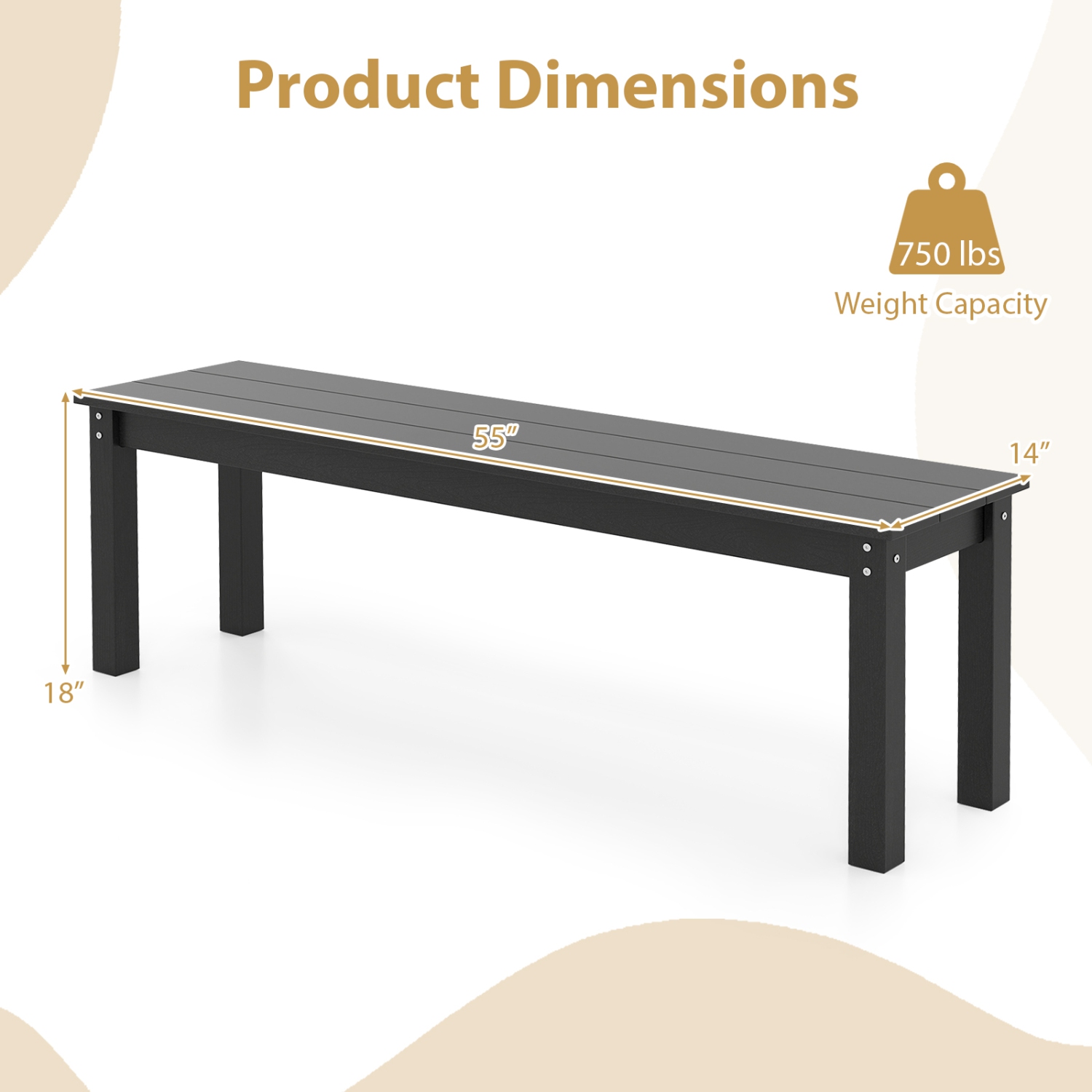 Gymax 2PCS 55'' HDPE Outdoor Bench Weatherproof Backless Patio Garden Bench