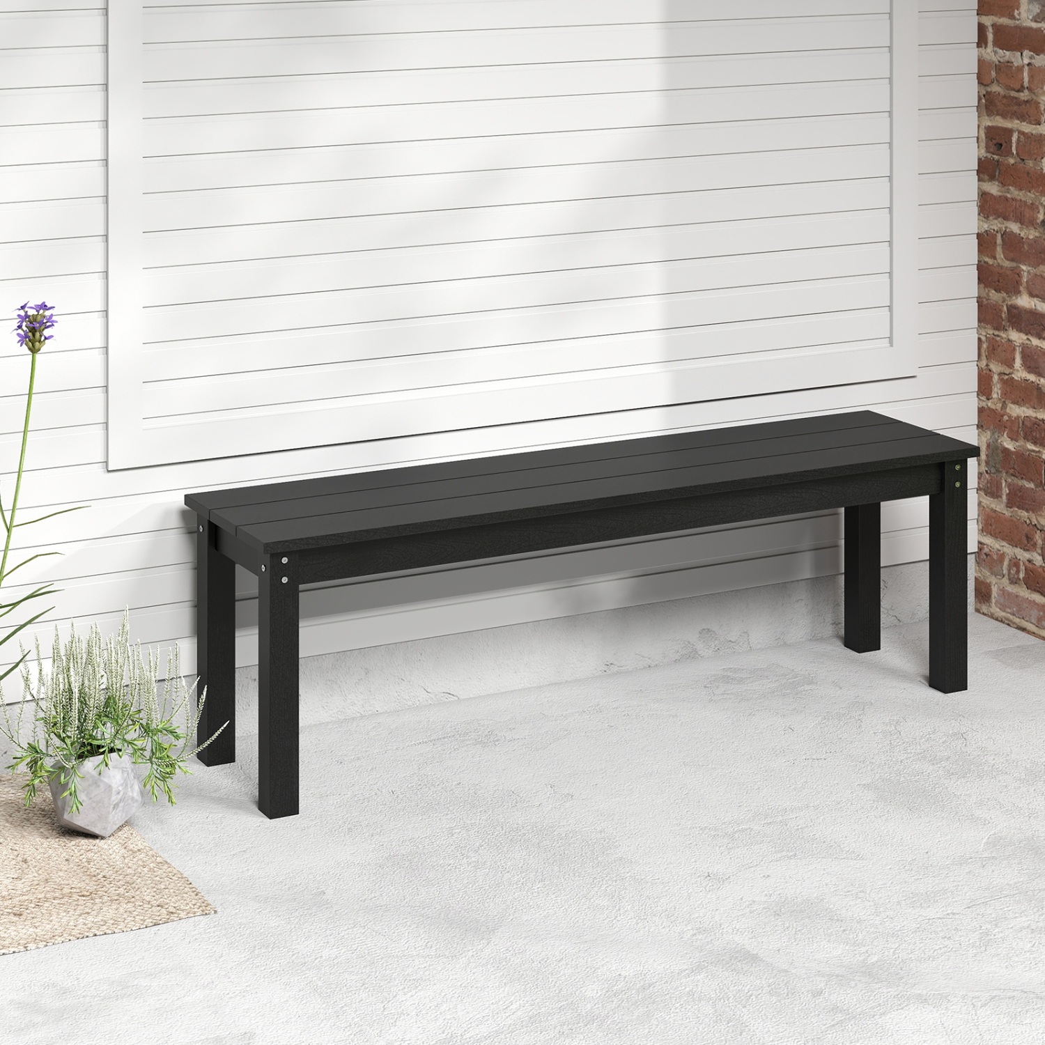 Gymax 2PCS 55'' HDPE Outdoor Bench Weatherproof Backless Patio Garden Bench