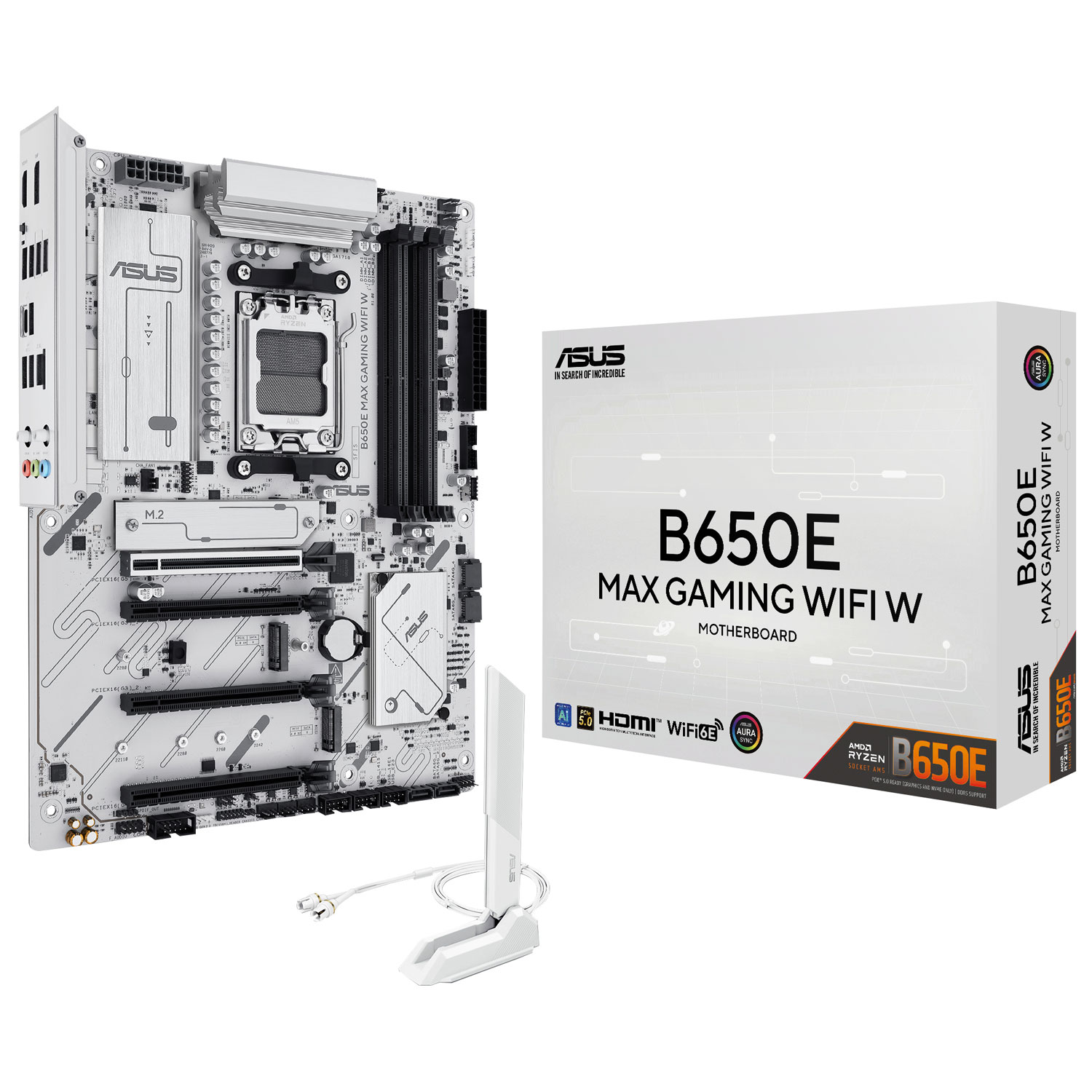 Carte mère B650E MAX Gaming Wi-Fi AMD AM5 DDR5 d'ASUS pour processeurs Ryzen 9000/8000/7000 d'AMD - Blanc
