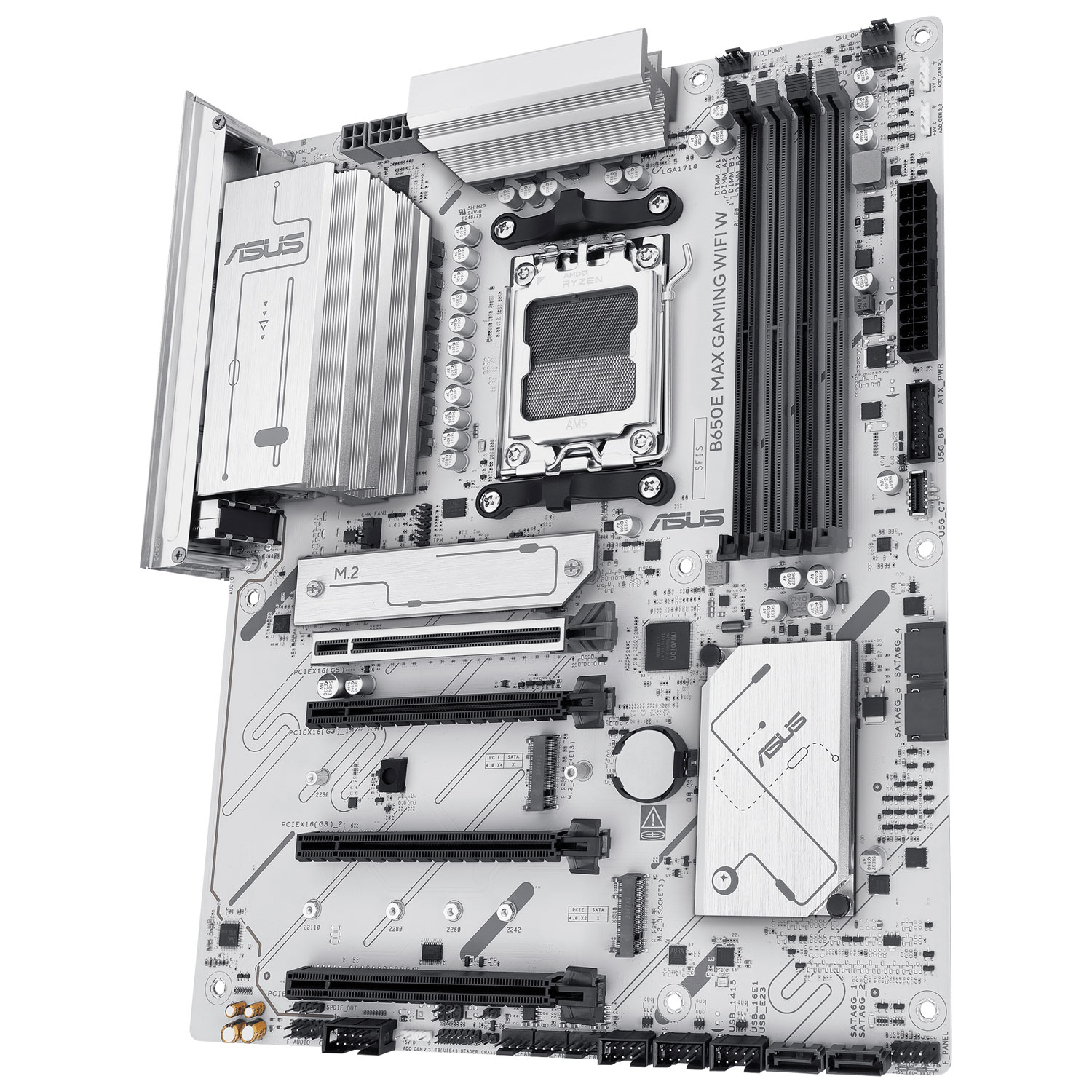 Carte mère B650E MAX Gaming Wi-Fi AMD AM5 DDR5 d'ASUS pour processeurs Ryzen 9000/8000/7000 d'AMD - Blanc