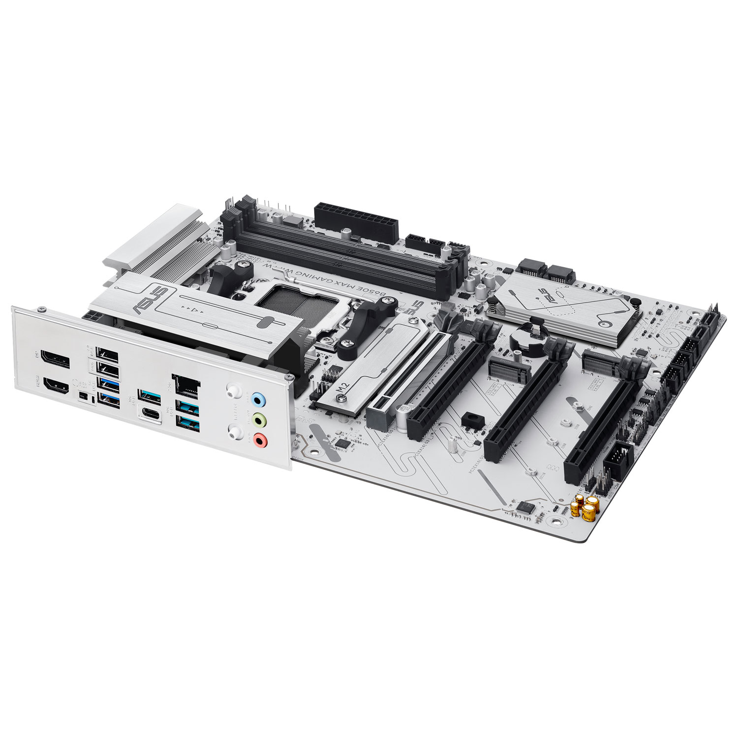 Carte mère B650E MAX Gaming Wi-Fi AMD AM5 DDR5 d'ASUS pour processeurs Ryzen 9000/8000/7000 d'AMD - Blanc