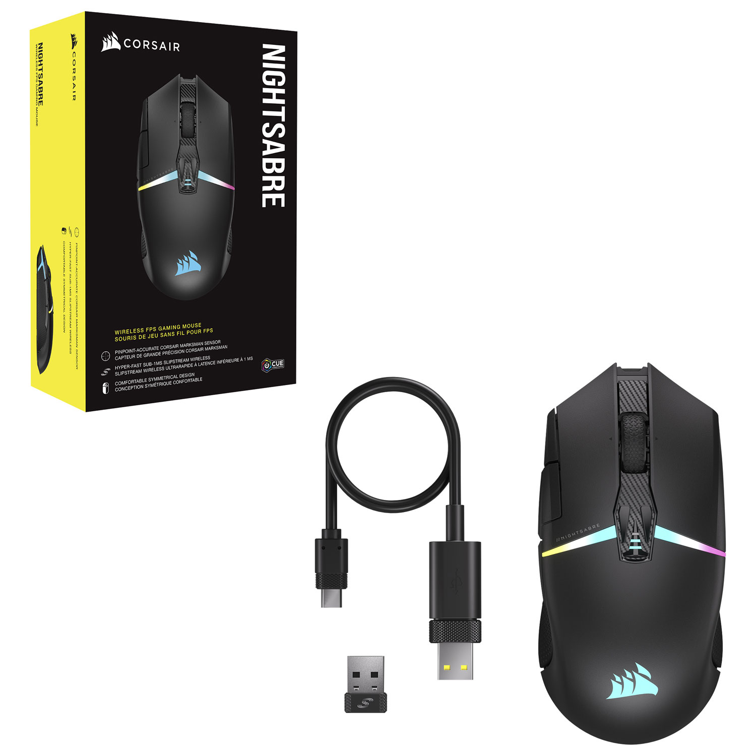 Souris de jeu optique sans fil de 26 000 ppp Nightsabre de Corsair - Noir