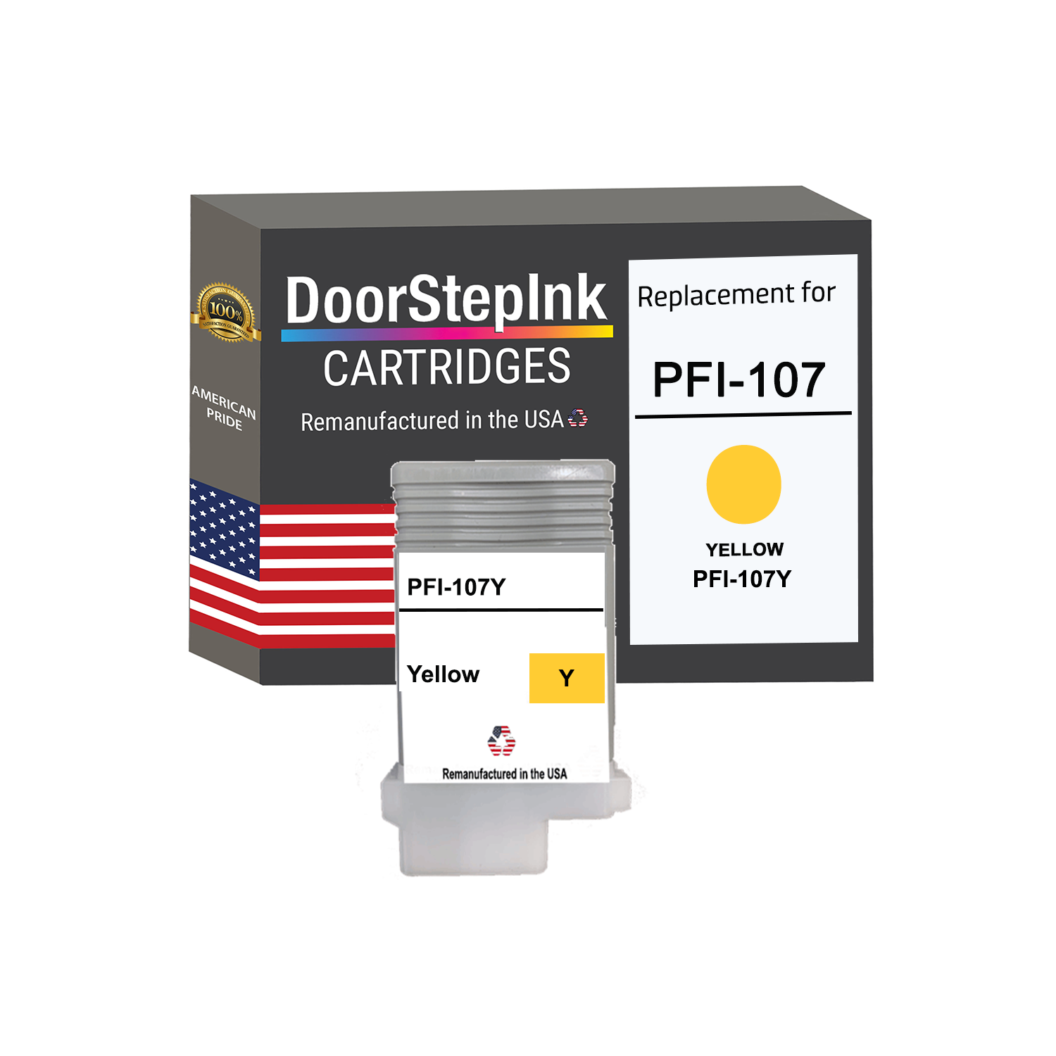 DoorStepInk Brand for Canon PFI-107 130mL Yellow PFI-107Y Remanufactured in the USA Ink Cartridge