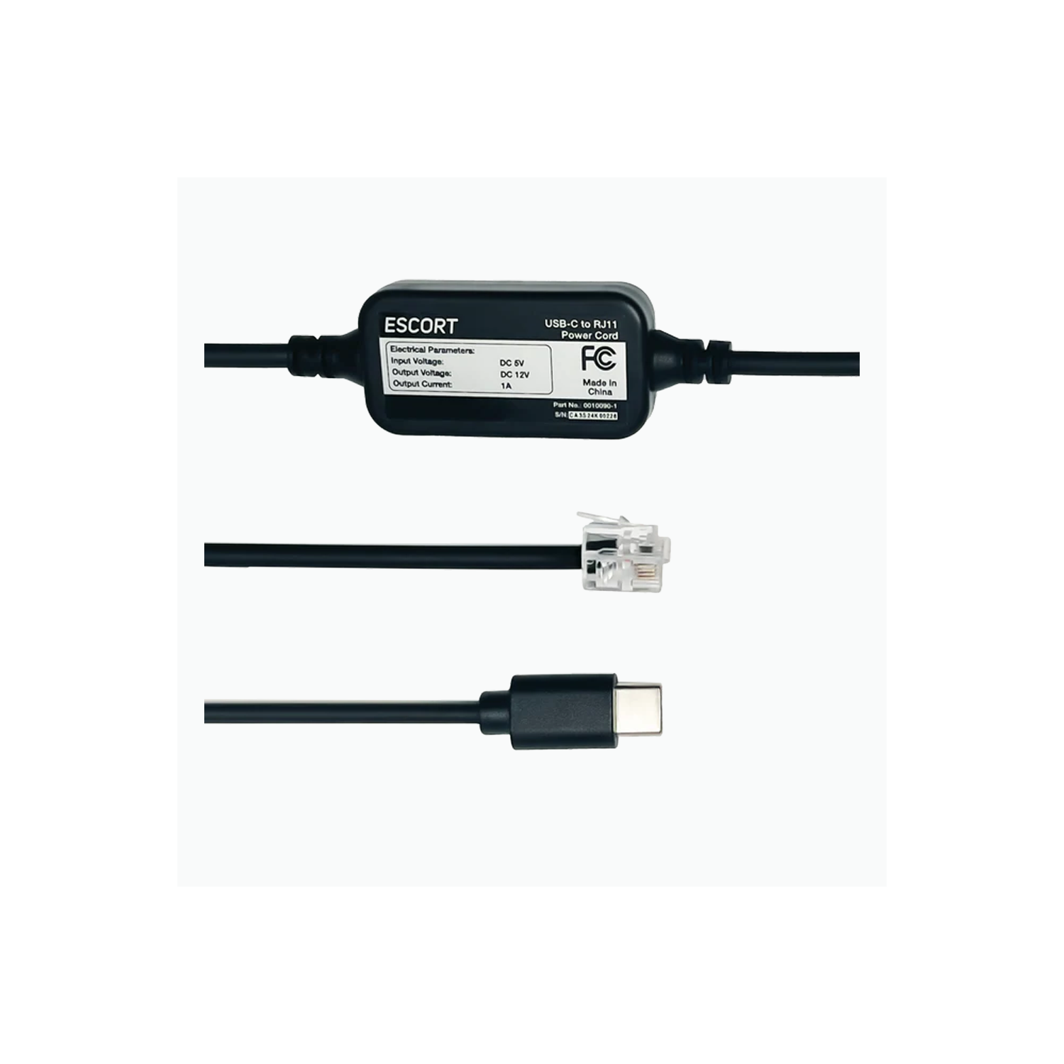 Escort 0010090-1 USB-C to RJ11 Power Cable