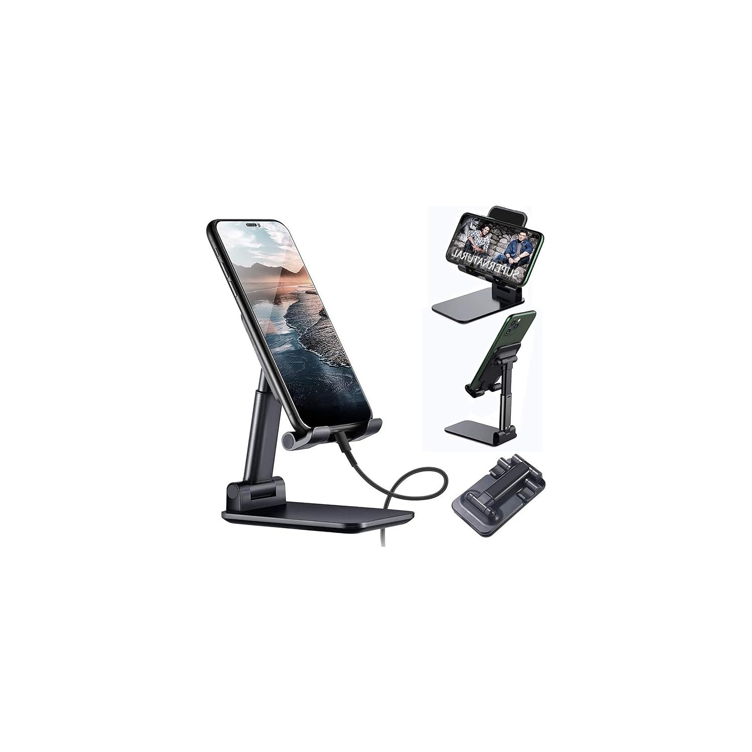 Foldable Cell Phone Stand Holder for Desk,NOZEWOWA Adjustable Height Cellphone Stand Holder Support Telephone Cellulaire Bureau,Portable Desktop