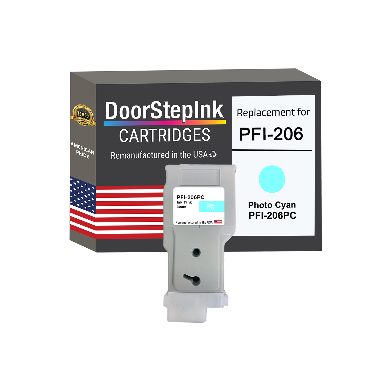 DoorStepInk Brand for Canon PFI-206 300mL Photo Cyan PFI-206PC Remanufactured in the USA Ink Cartridge
