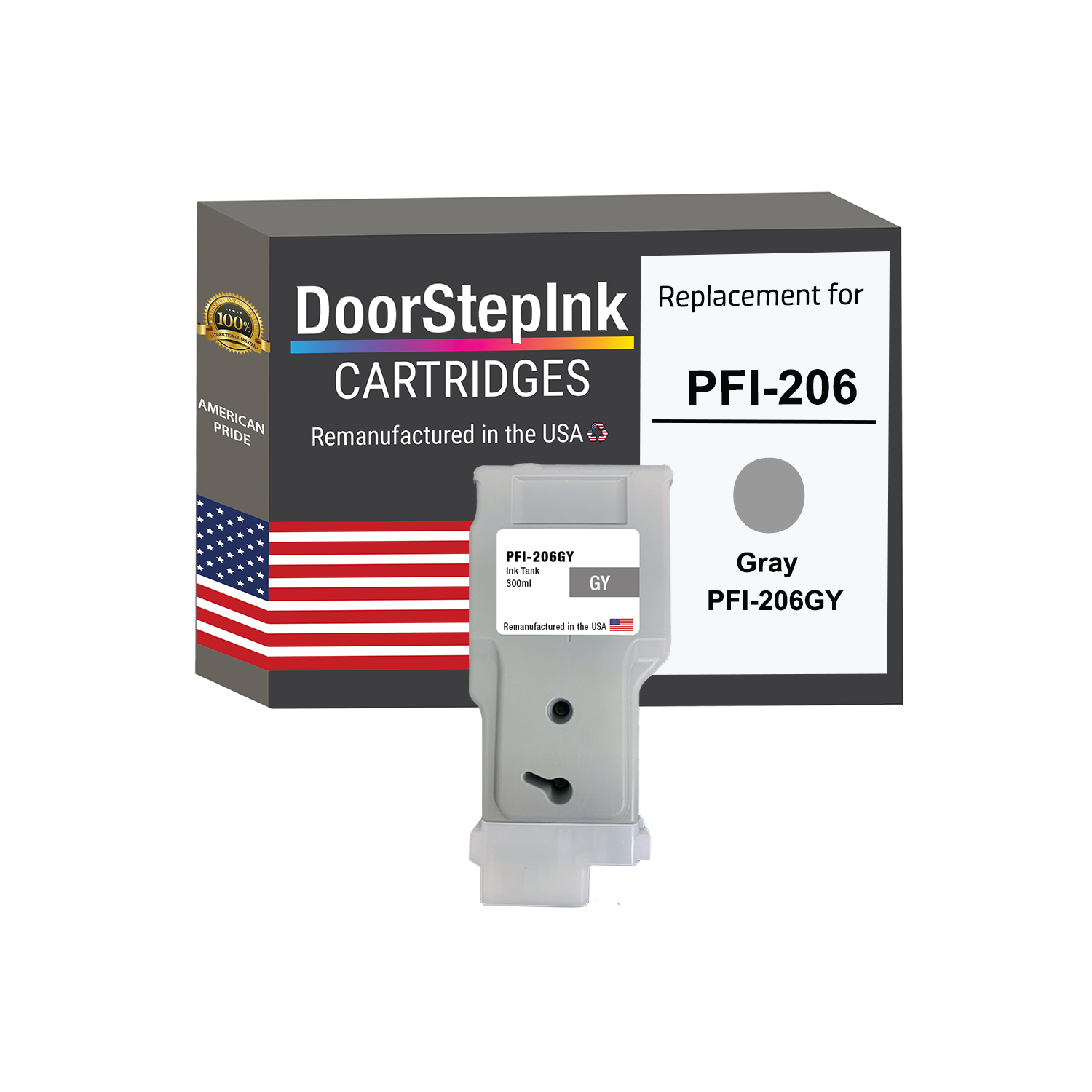 DoorStepInk Brand for Canon PFI-206 300mL Gray PFI-206GY Remanufactured in the USA Ink Cartridge