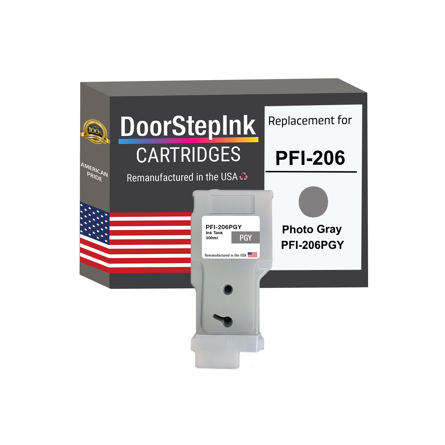 DoorStepInk Brand for Canon PFI-206 300mL Photo Gray PFI-206PGY Remanufactured in the USA Ink Cartridge
