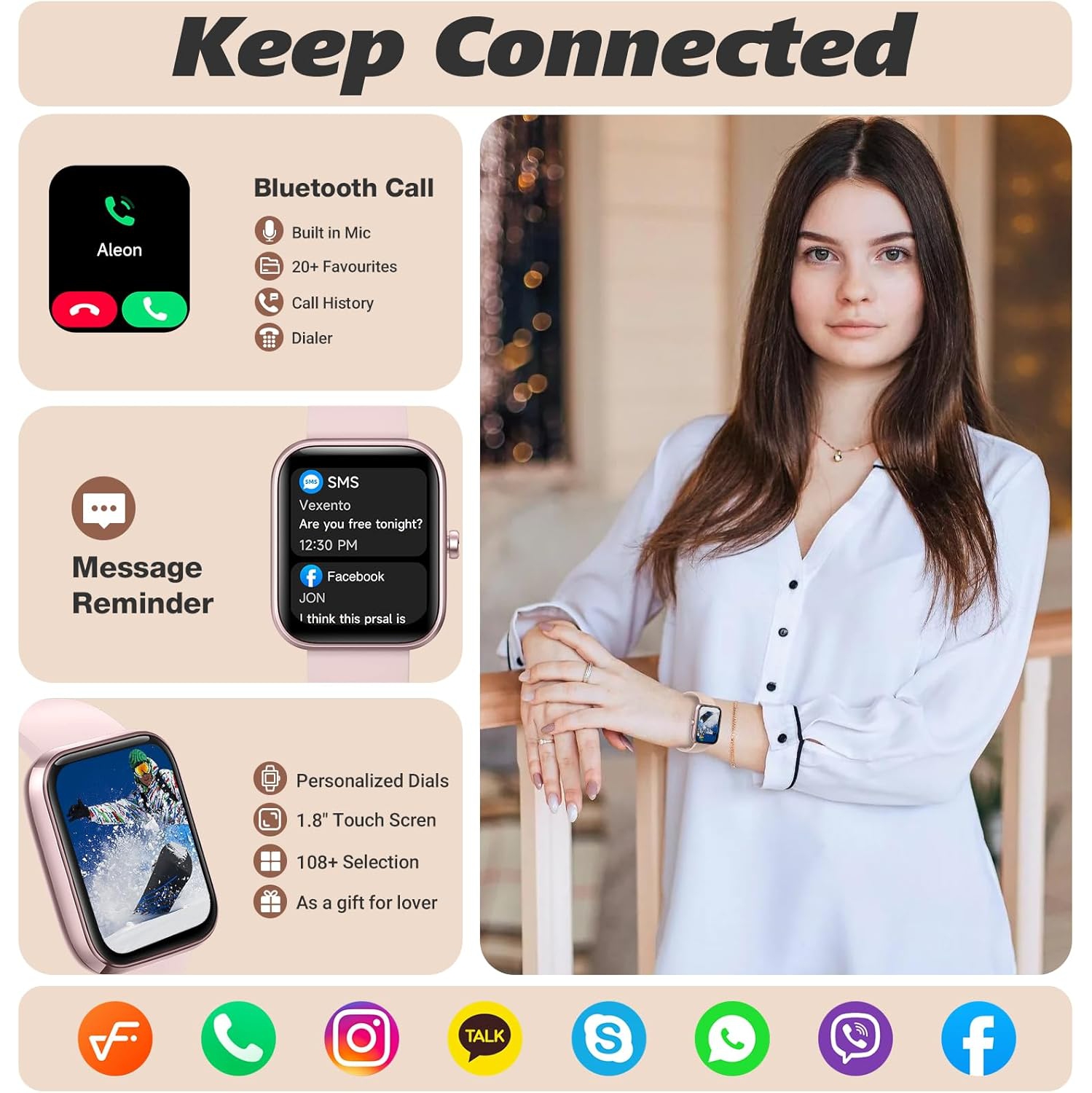 Smart Watch for Men Women 1.8" Fitness Tracker, Bluetooth Call, DIY Dial, Heart Rate Sleep Blood Oxygen Monitor, 100+ Sports Modes, IP68 Waterproof