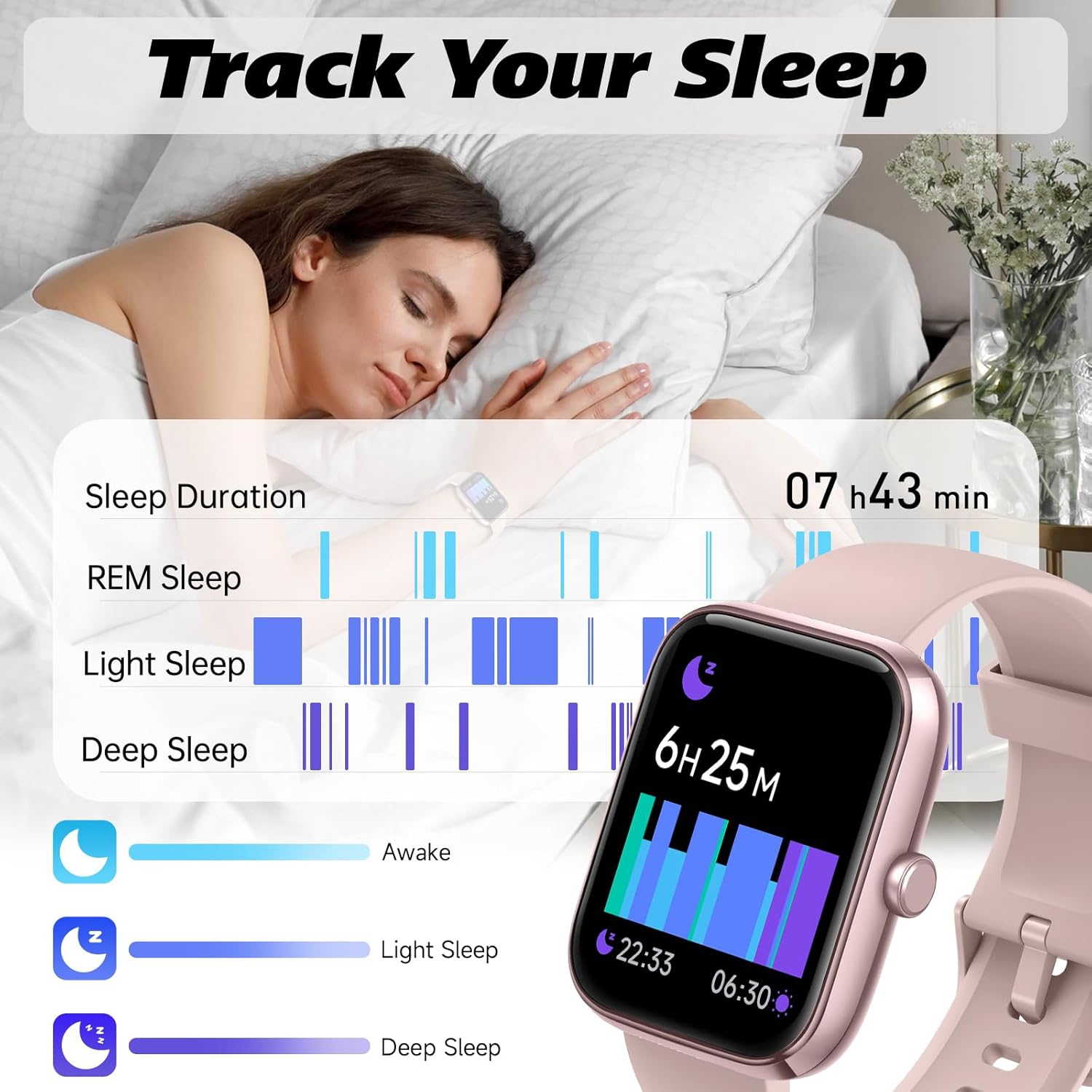 Smart Watch for Men Women 1.8" Fitness Tracker, Bluetooth Call, DIY Dial, Heart Rate Sleep Blood Oxygen Monitor, 100+ Sports Modes, IP68 Waterproof