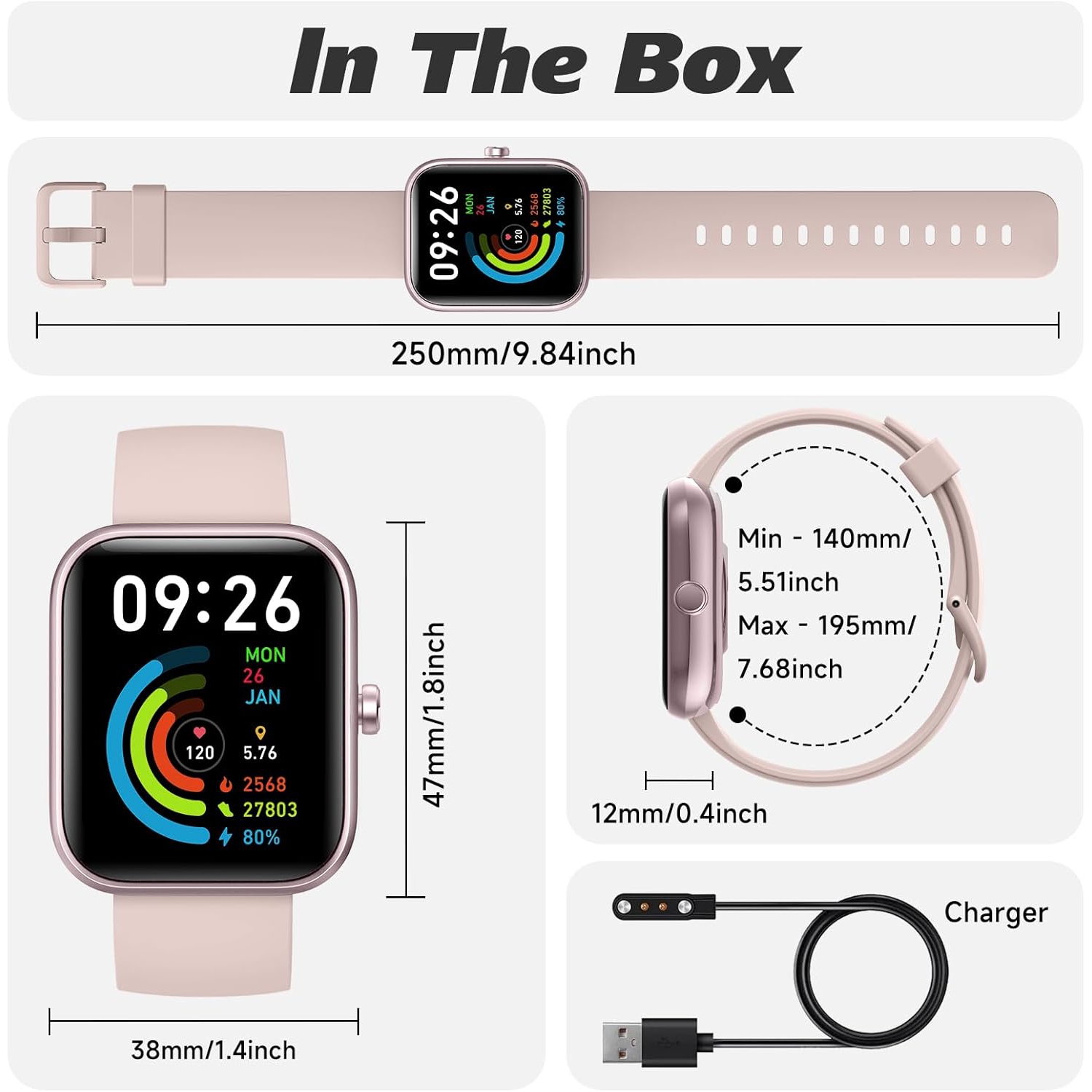 Smart Watch for Men Women 1.8" Fitness Tracker, Bluetooth Call, DIY Dial, Heart Rate Sleep Blood Oxygen Monitor, 100+ Sports Modes, IP68 Waterproof