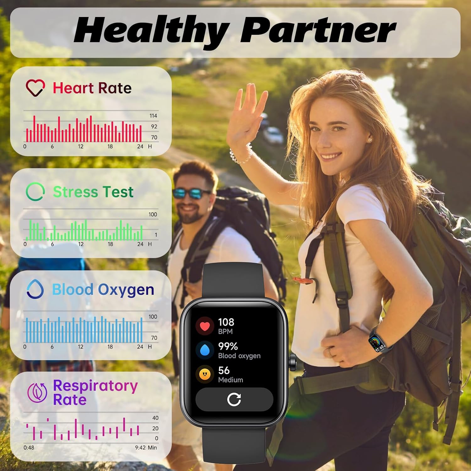 Smart Watch for Men Women 1.8" Fitness Tracker, Bluetooth Call, DIY Dial, Heart Rate Sleep Blood Oxygen Monitor, 100+ Sports Modes, IP68 Waterproof