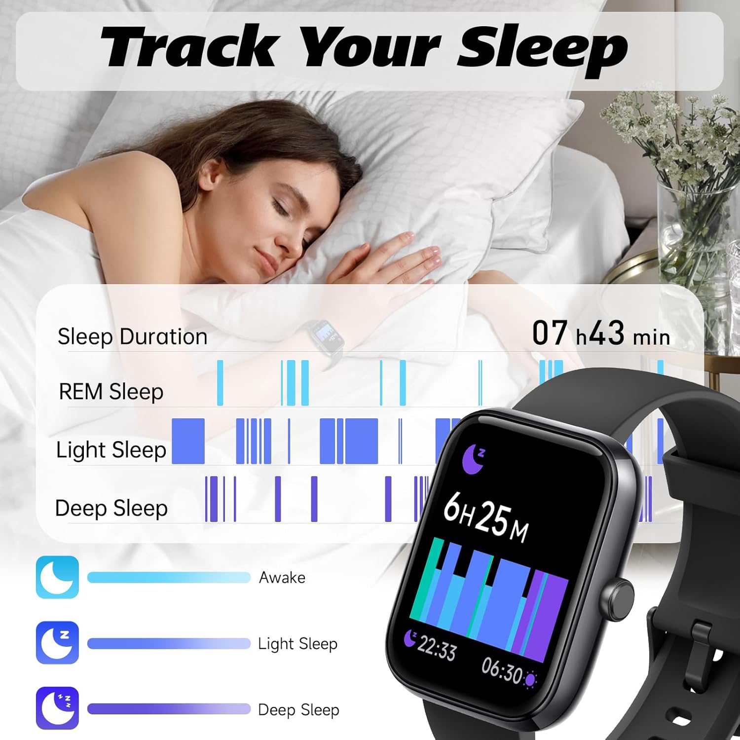 Smart Watch for Men Women 1.8" Fitness Tracker, Bluetooth Call, DIY Dial, Heart Rate Sleep Blood Oxygen Monitor, 100+ Sports Modes, IP68 Waterproof