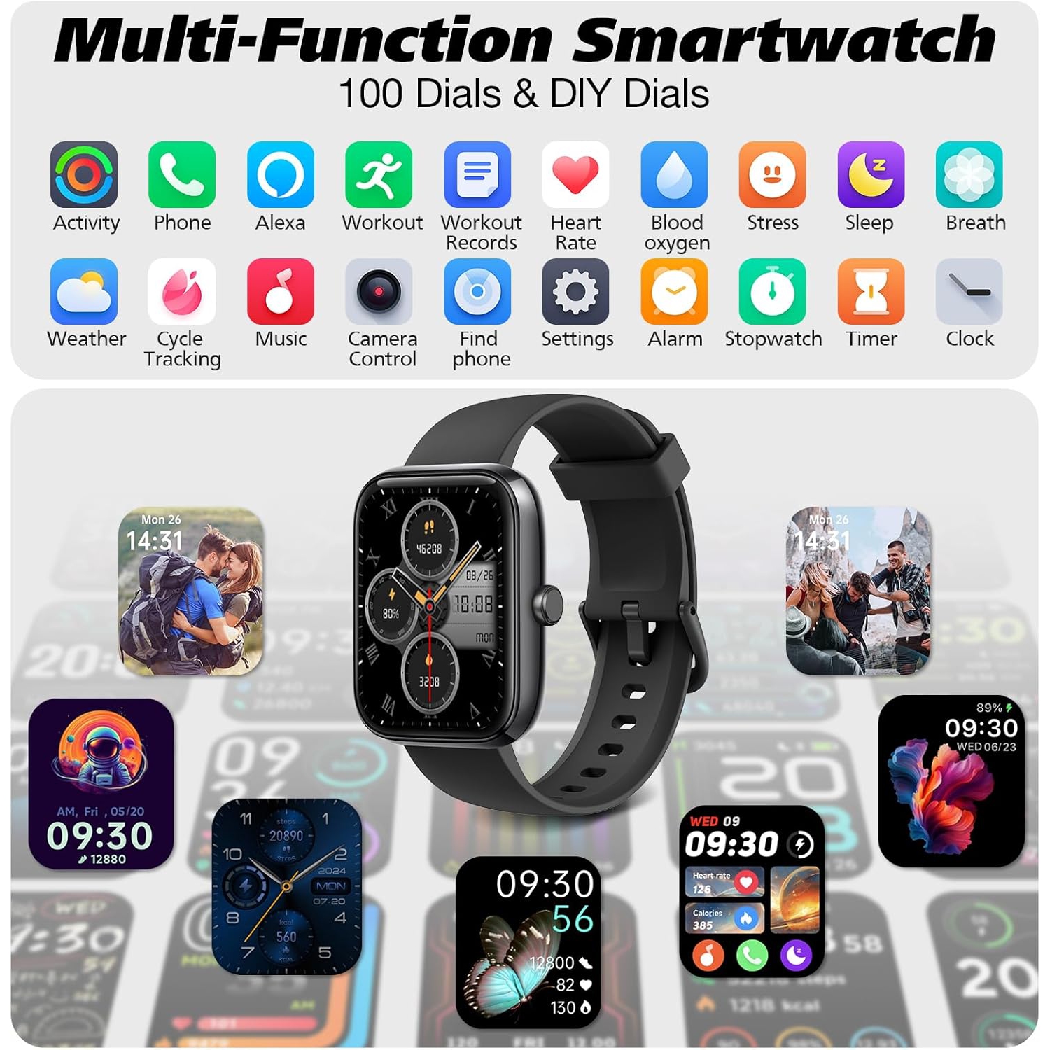 Smart Watch for Men Women 1.8" Fitness Tracker, Bluetooth Call, DIY Dial, Heart Rate Sleep Blood Oxygen Monitor, 100+ Sports Modes, IP68 Waterproof