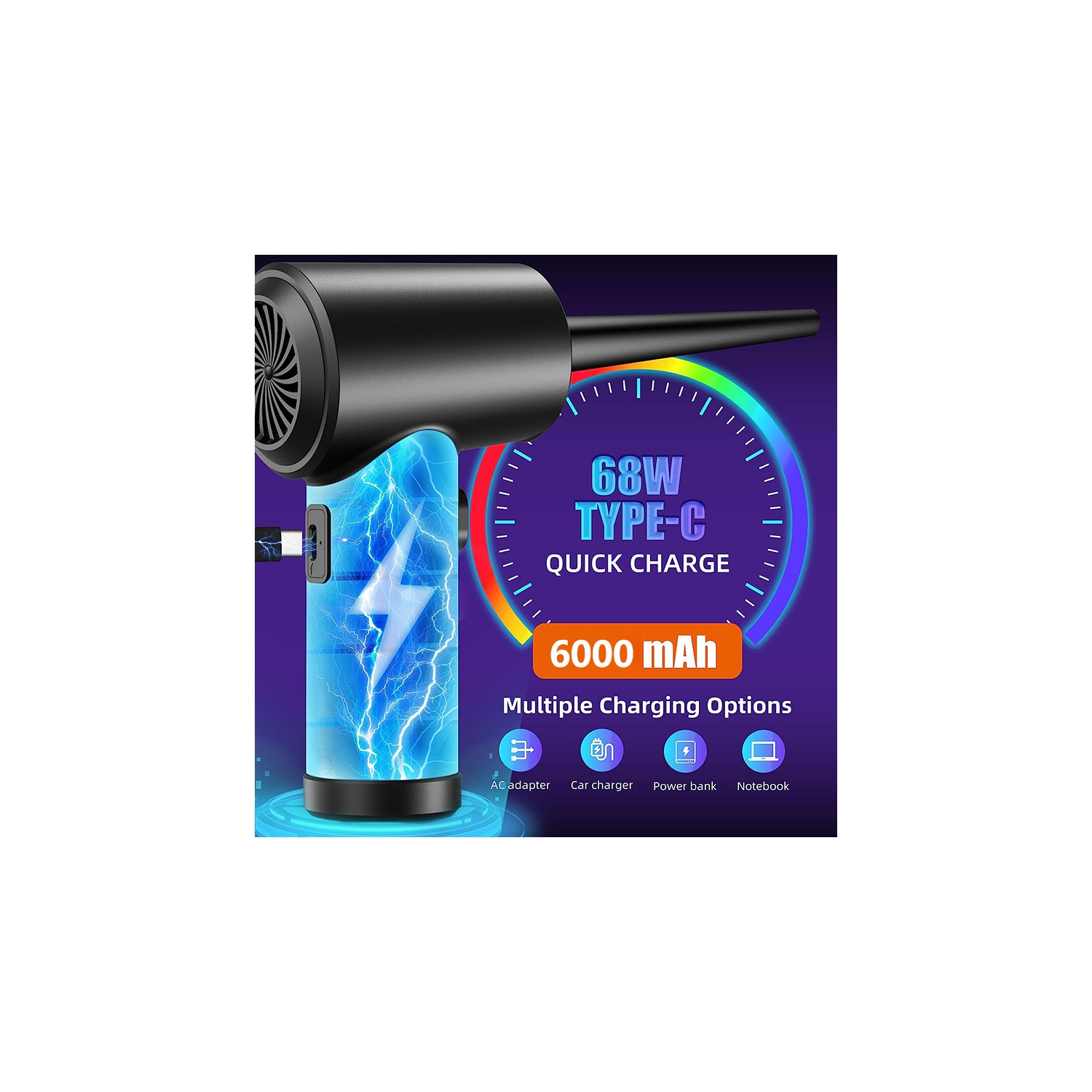 Dépoussiéreuse à air comprimé, dépoussiéreuse à air sans fil et aspirateur 2-en-1, dépoussiéreuse électrique réutilisable, aspirateur