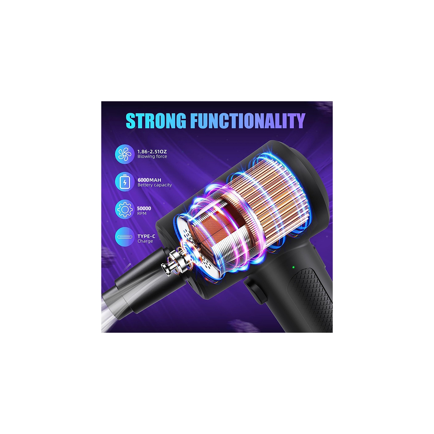 Dépoussiéreuse à air comprimé, dépoussiéreuse à air sans fil et aspirateur 2-en-1, dépoussiéreuse électrique réutilisable, aspirateur