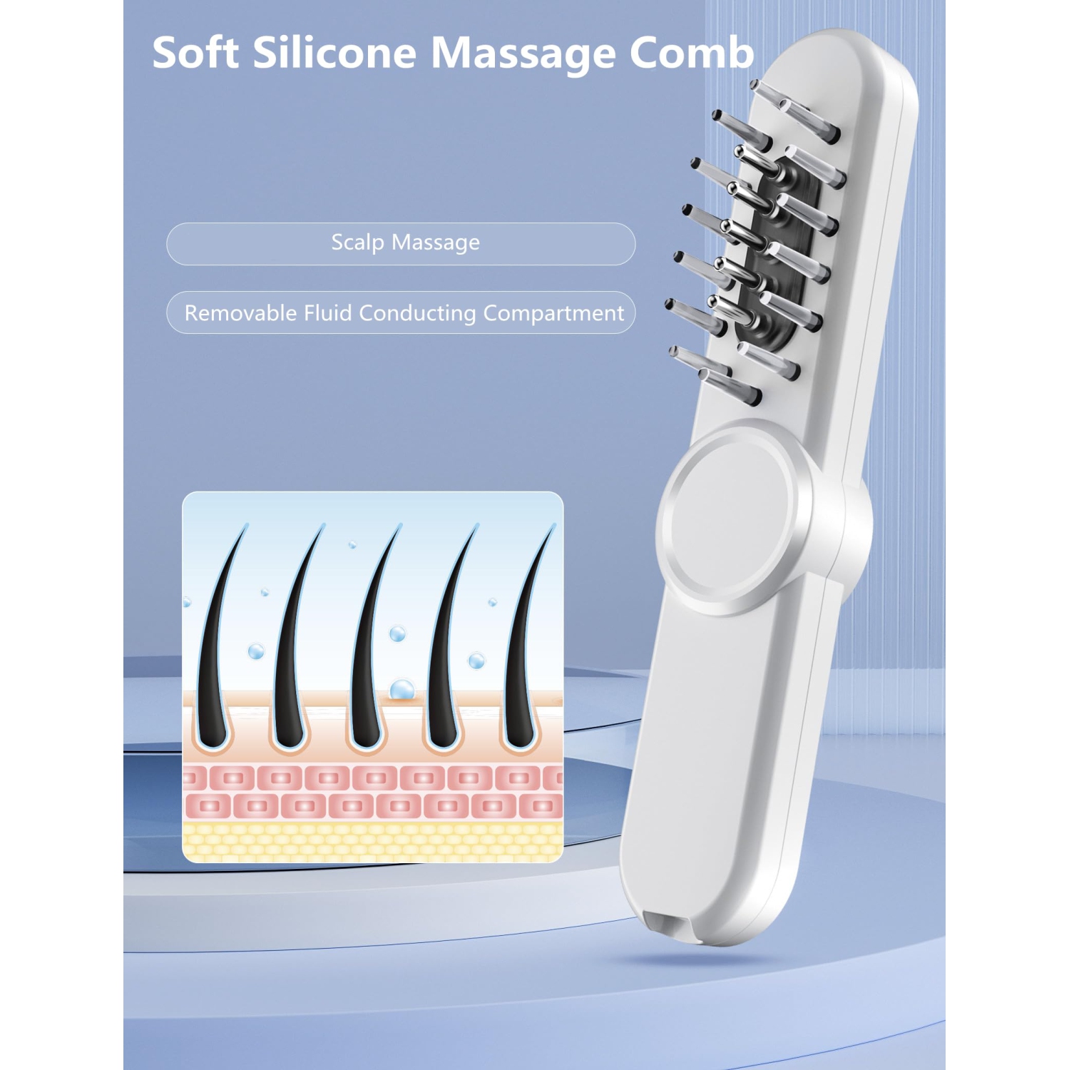 Scalp Massager Comb Portable Hair Massage Brush, 3-Gear Mode Head Scratcher USB C Soft Rubber Massage Comb with 8ml Detachable Liquid Guide