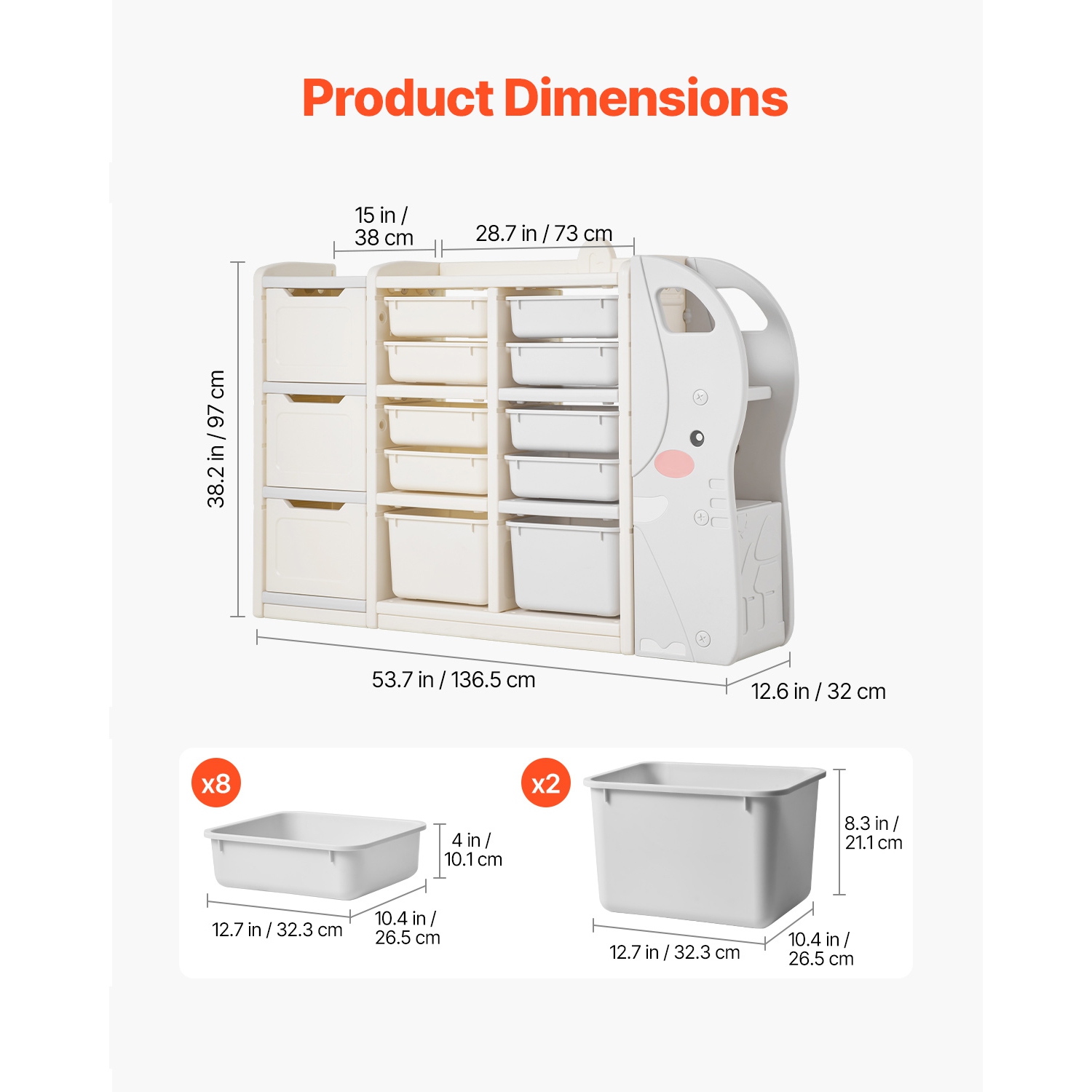 VEVOR 4-Tier Kids Toy Storage, Elephant-Shape Toy Storage Organizer with 10 Plastic Movable Bins, Kids Cubby Cabinet Made from HDPE for Study Room,