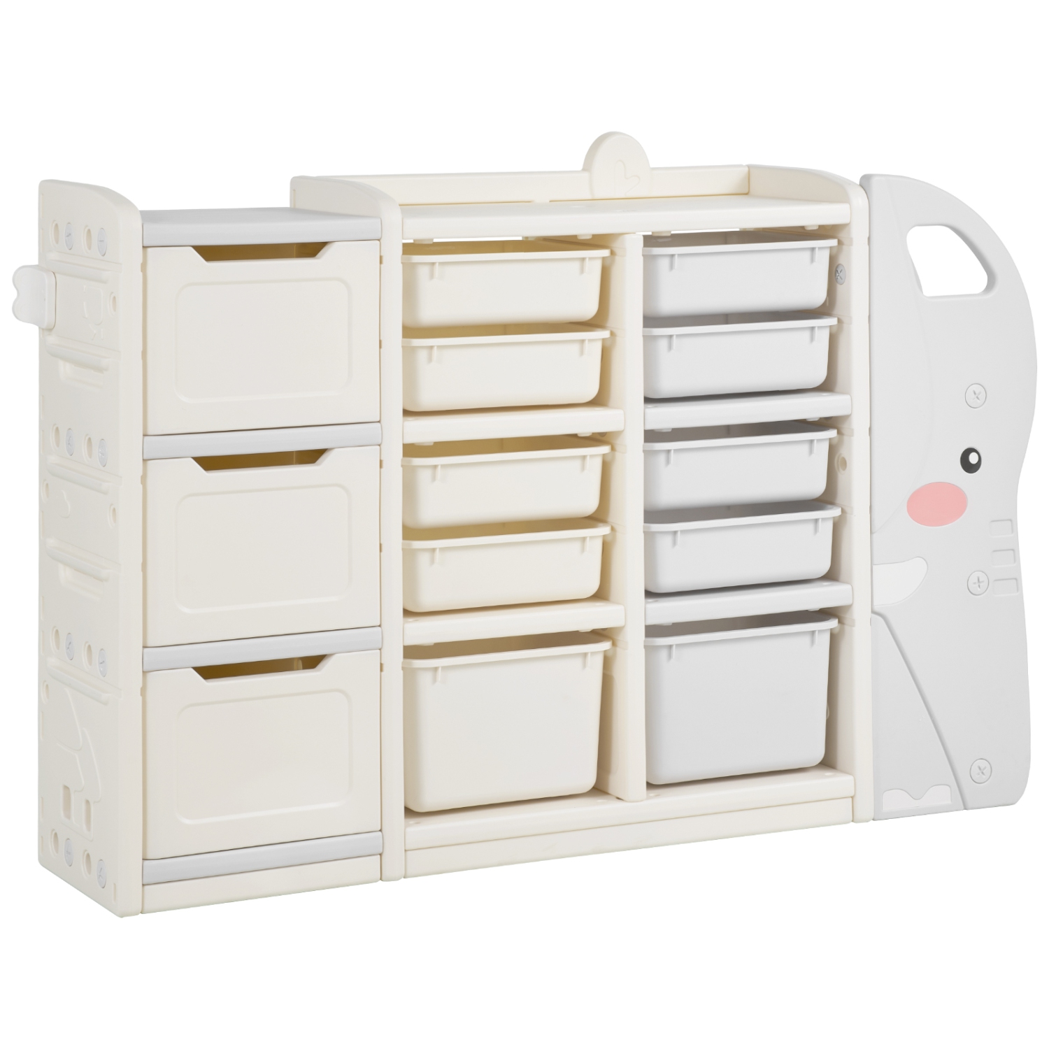VEVOR 4-Tier Kids Toy Storage, Elephant-Shape Toy Storage Organizer with 10 Plastic Movable Bins, Kids Cubby Cabinet Made from HDPE for Study Room,