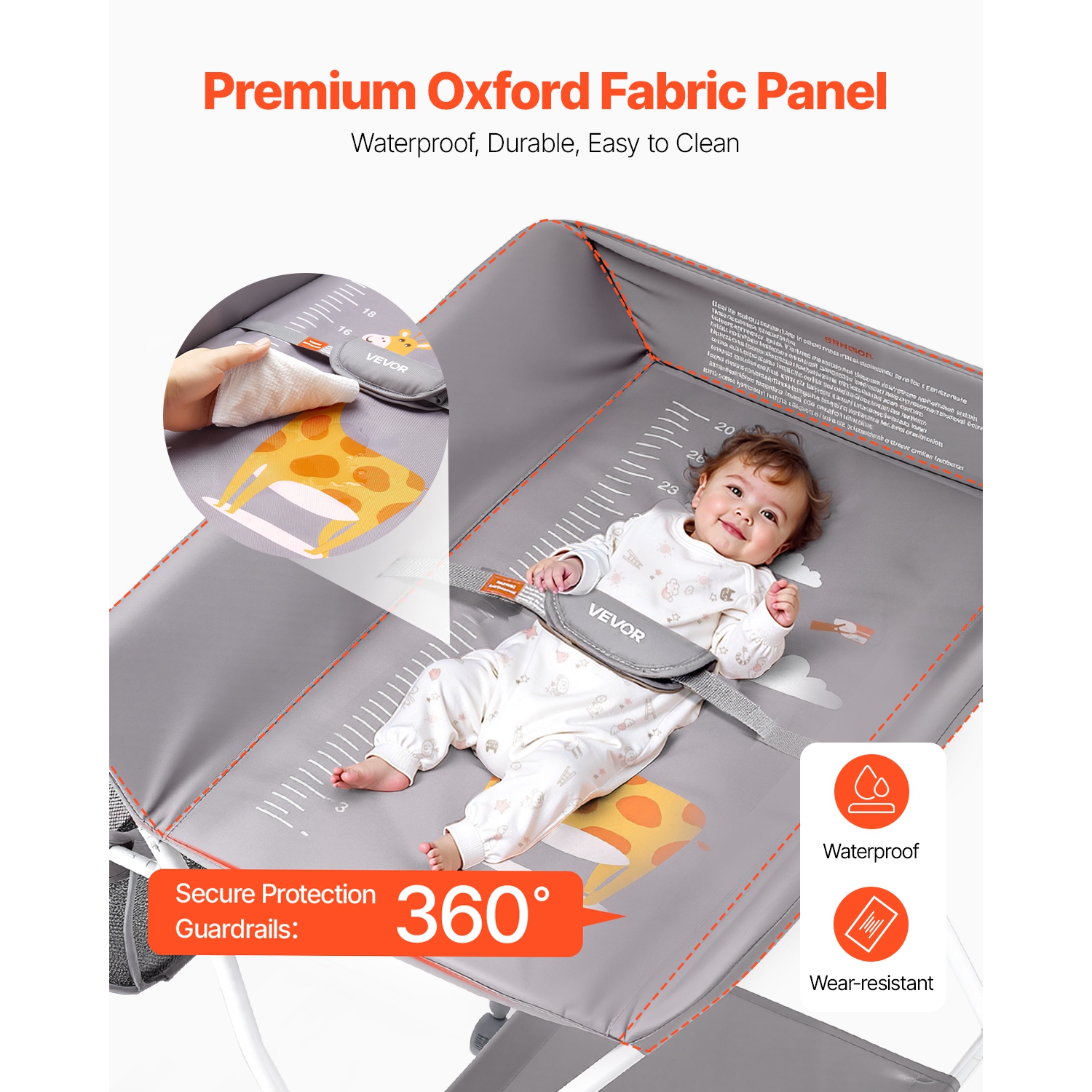 Table à langer VEVOR Baby, station à langer pliable avec panier latéral, table à langer portative à hauteur réglable avec roulettes verrouillables,