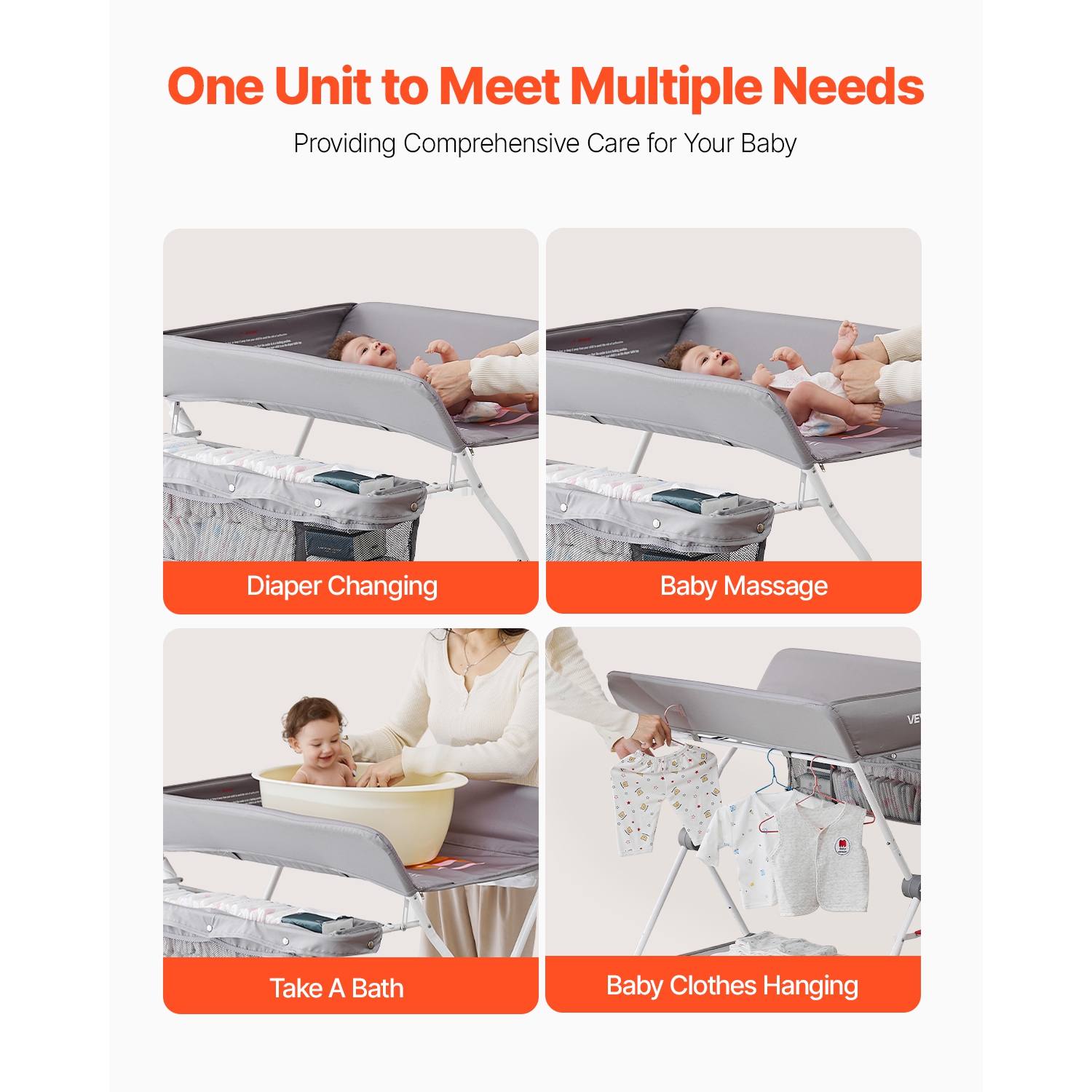 Table à langer VEVOR Baby, station à langer pliable avec panier latéral, table à langer portative à hauteur réglable avec roulettes verrouillables,