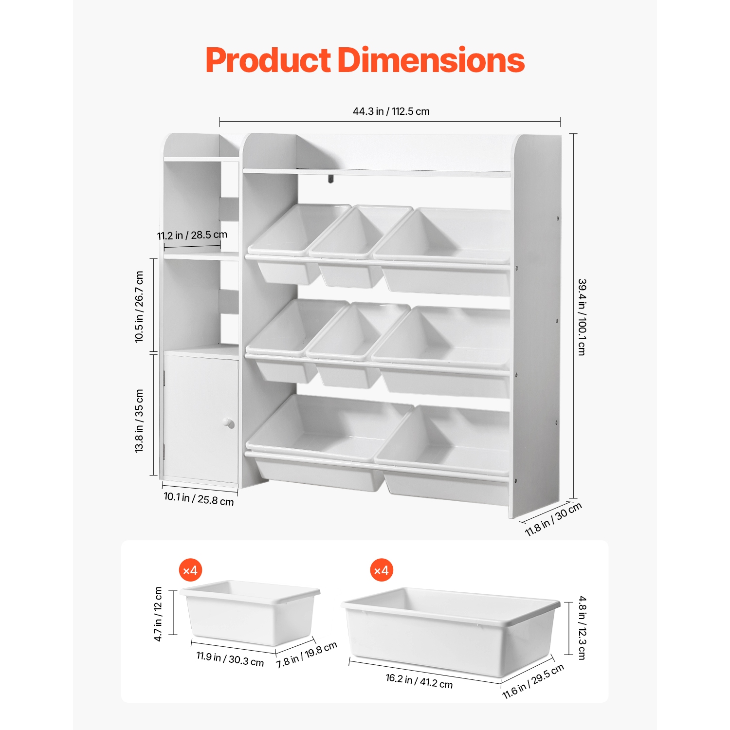 VEVOR 4-Tier Kids Toy Storage and Bookshelf, Toy Storage Organizer with 8 Flexible Plastic Bins, Kids Cubby Cabinet with Bookshelf for Study Room,