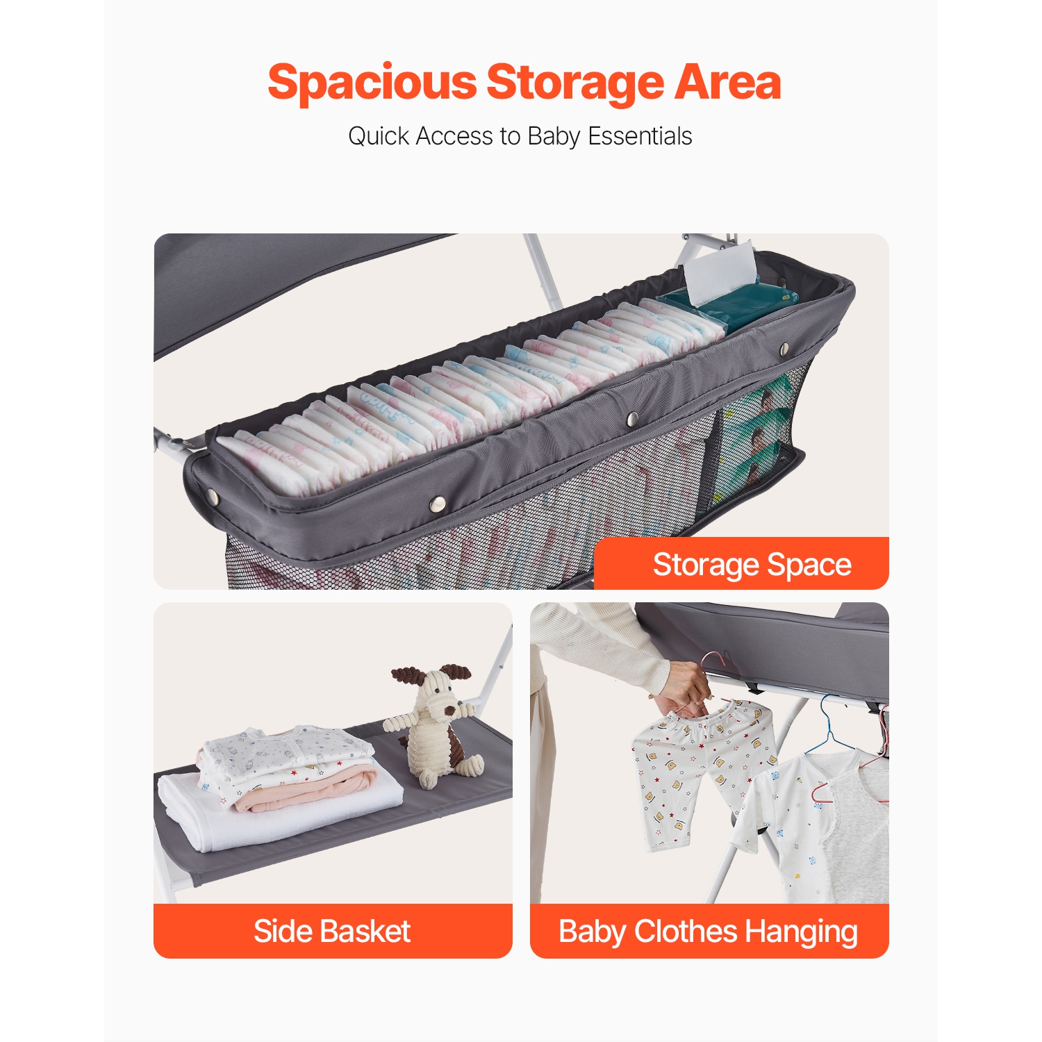 Table à langer VEVOR Baby, station à langer pliable avec panier latéral, table à langer portative à hauteur réglable avec roulettes verrouillables,