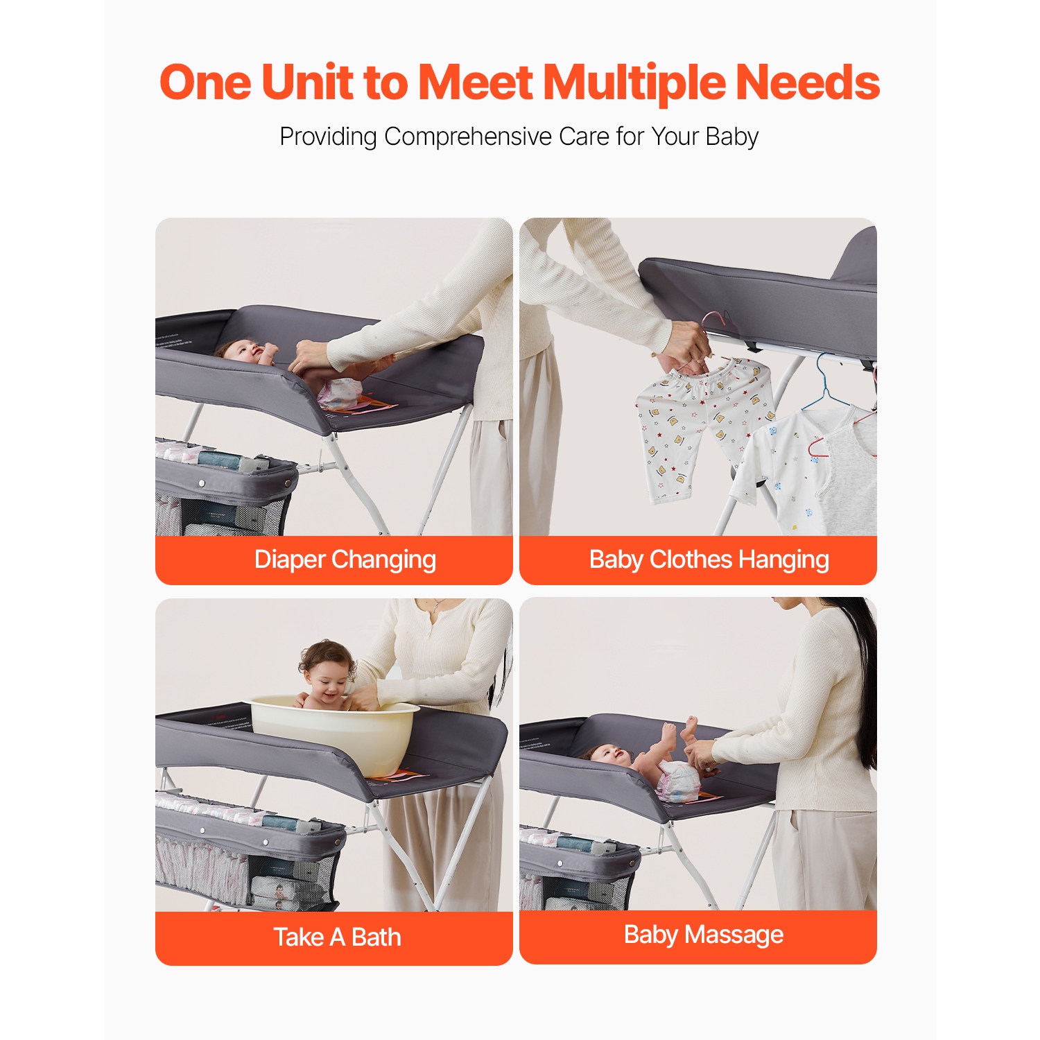 Table à langer VEVOR Baby, station à langer pliable avec panier latéral, table à langer portative à hauteur réglable avec roulettes verrouillables,