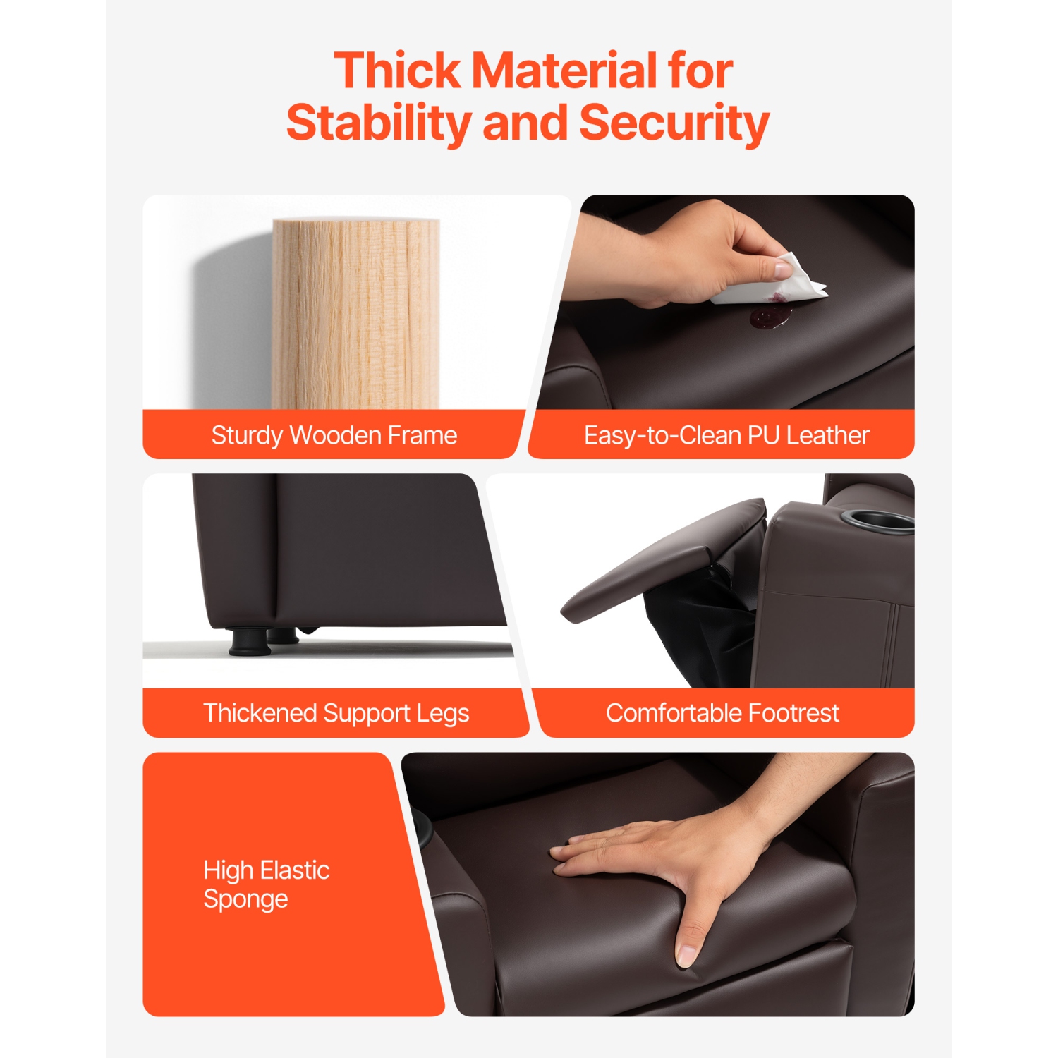 VEVOR 101° to 121° Kids Reclining Chair, Toddler Recliner with Cup Holder, Adjustable Backrest, Easy-to-Clean PU Leather Recliner Couch with