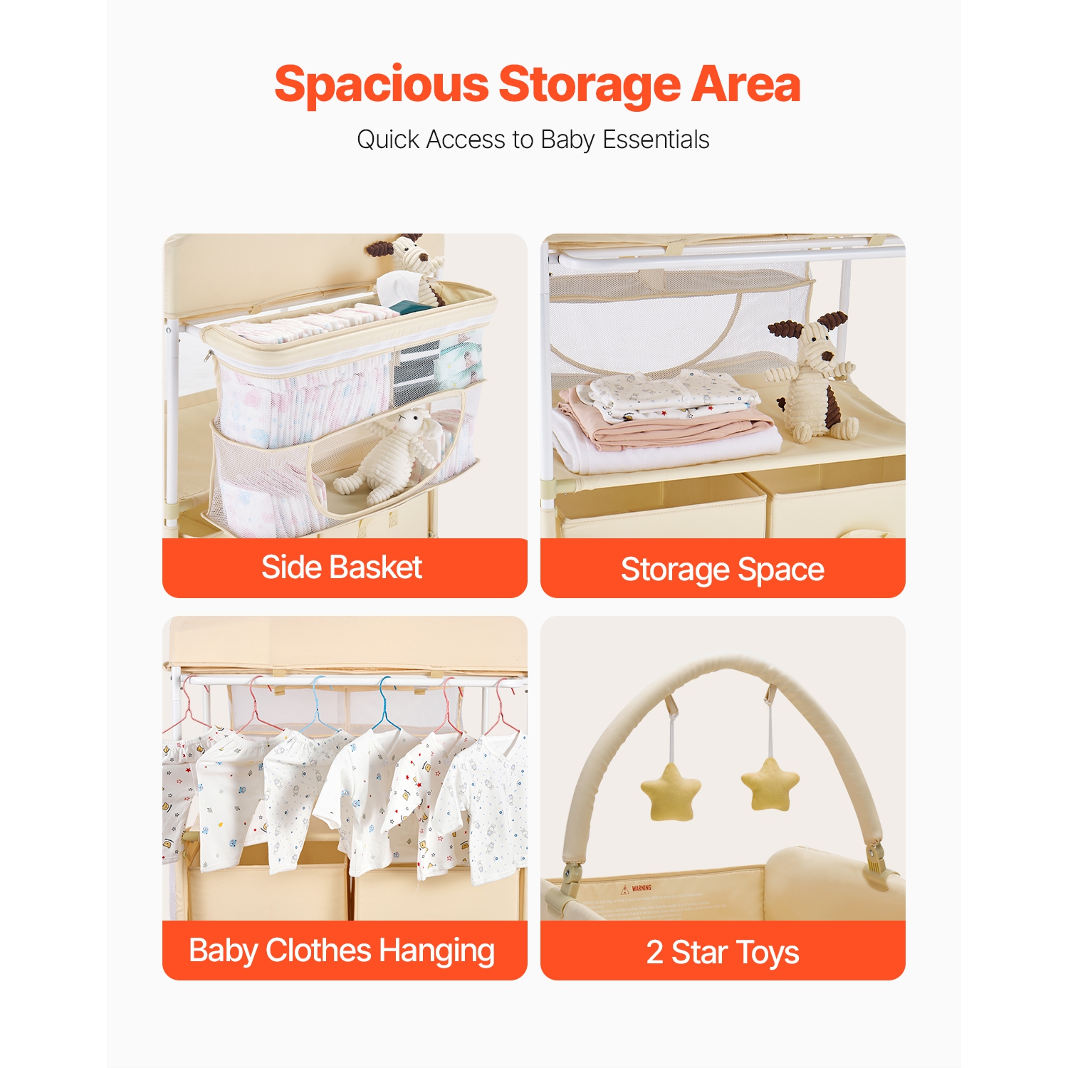 VEVOR 2 Drawers Baby Changing Table, Foldable Diaper Change Station, Side Basket & Hanging Rod, Adjustable Height Changing Table with Lockable Wheels