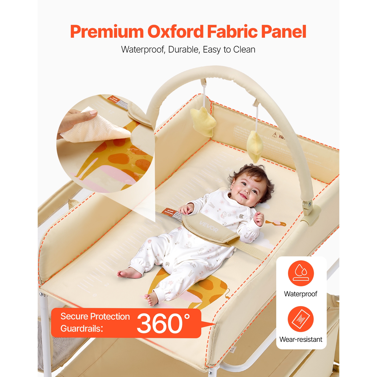 VEVOR 2 Drawers Baby Changing Table, Foldable Diaper Change Station, Side Basket & Hanging Rod, Adjustable Height Changing Table with Lockable Wheels