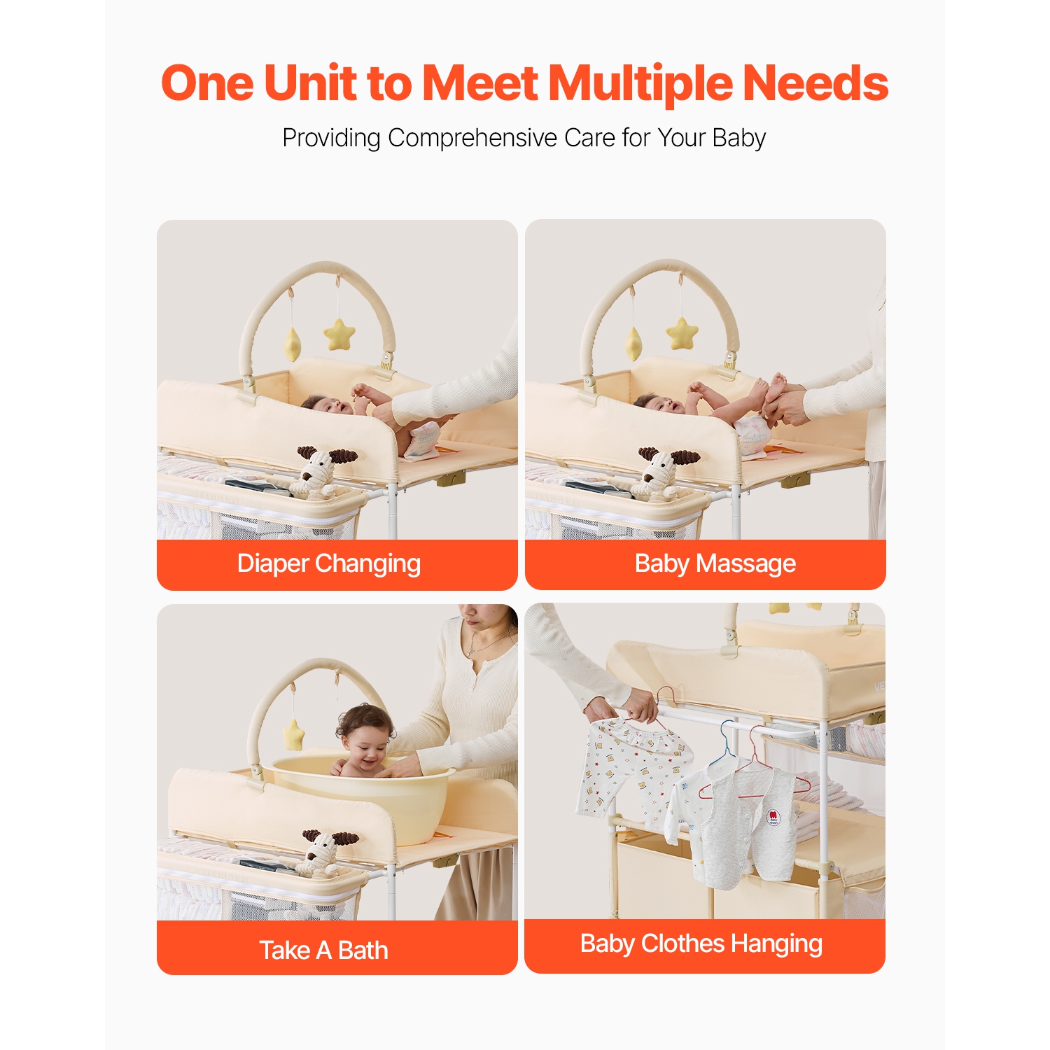 VEVOR 2 Drawers Baby Changing Table, Foldable Diaper Change Station, Side Basket & Hanging Rod, Adjustable Height Changing Table with Lockable Wheels