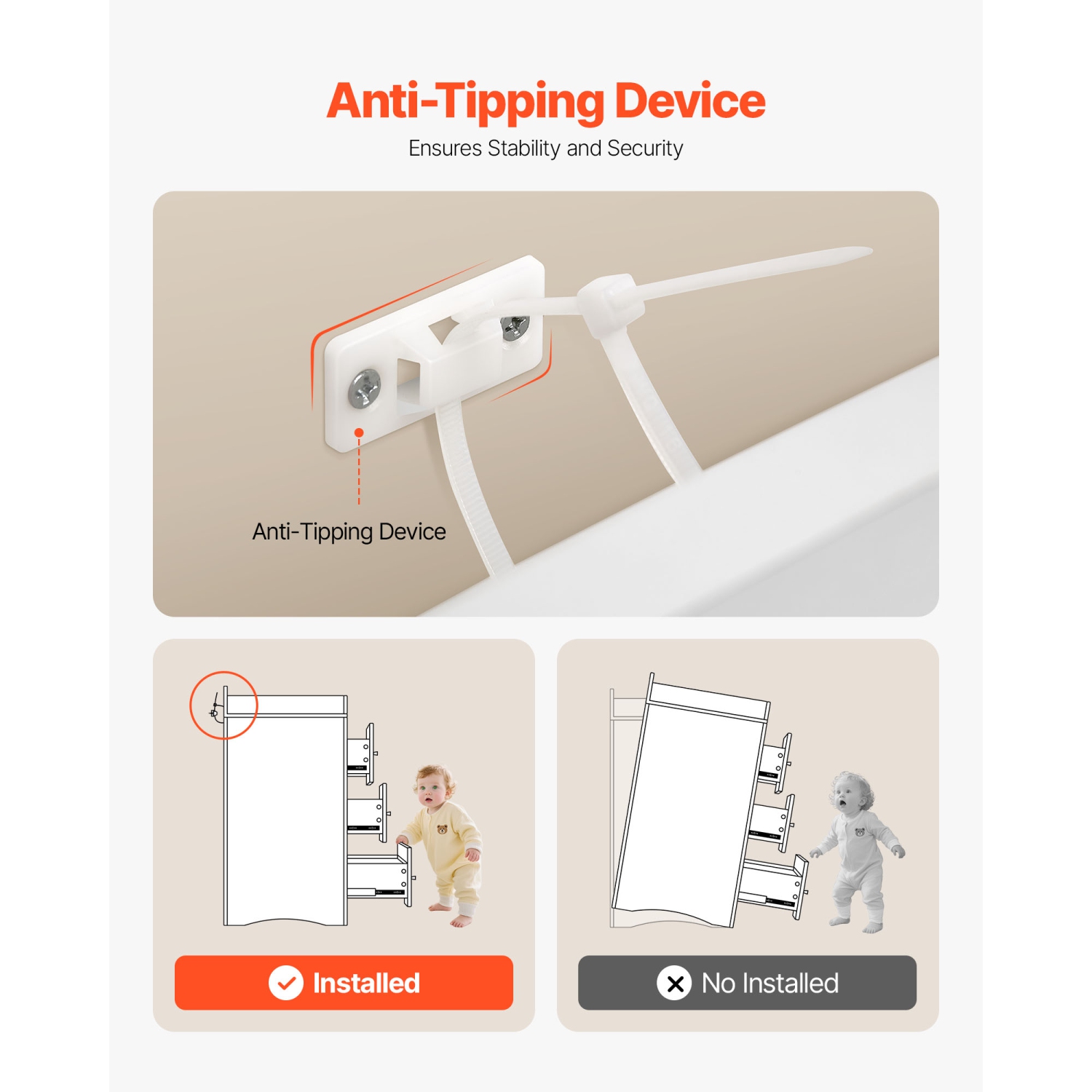 VEVOR 3 Drawers Changing Table Dresser, Baby Diaper Change Station, Multi-Functional Modern Changing Table Dresser with Storage Organizer Nursery for