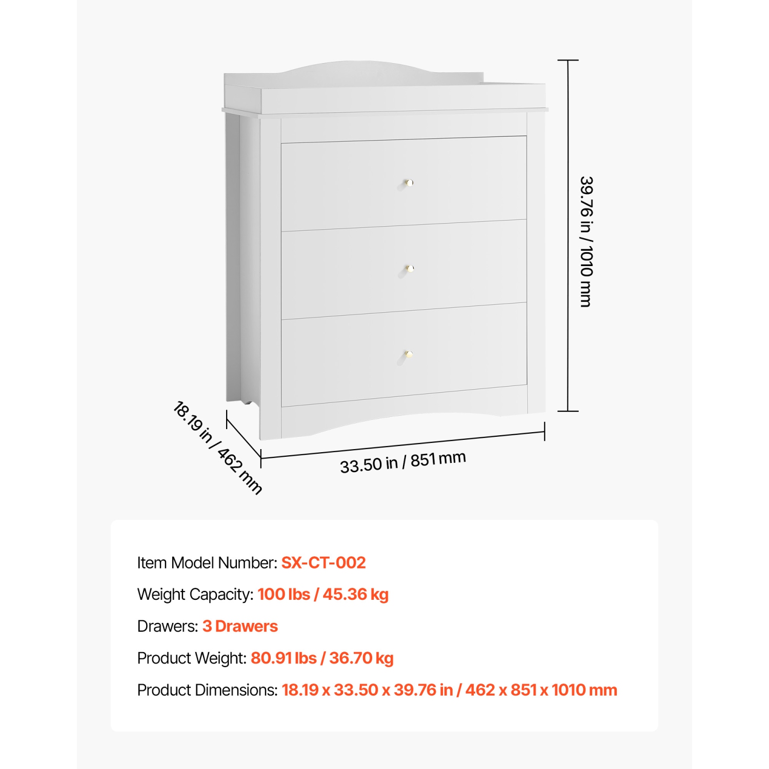 VEVOR 3 Drawers Changing Table Dresser, Baby Diaper Change Station, Multi-Functional Modern Changing Table Dresser with Storage Organizer Nursery for